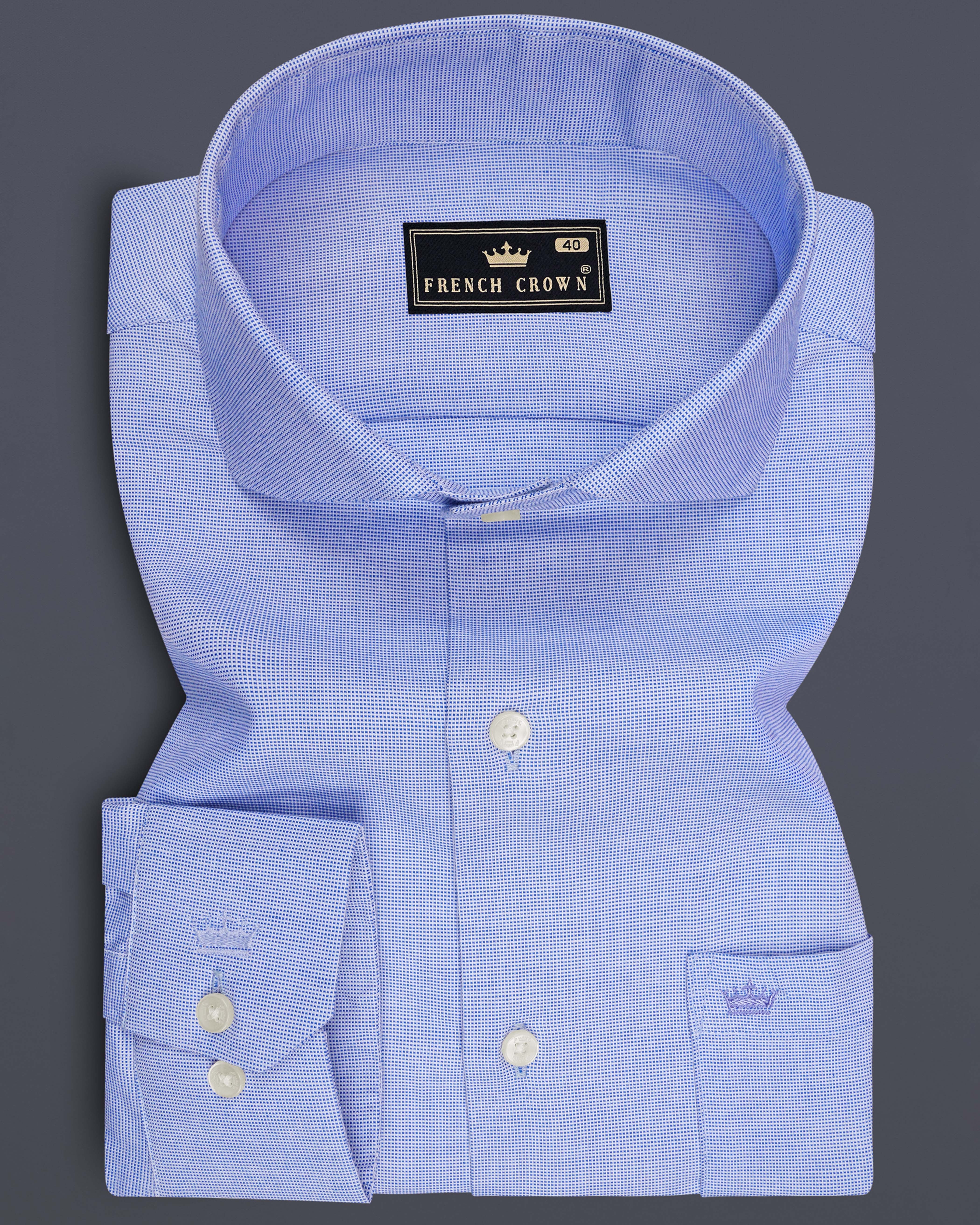 Tide-Dusty Blue Dobby Textured Premium Giza Cotton Dress Shirt