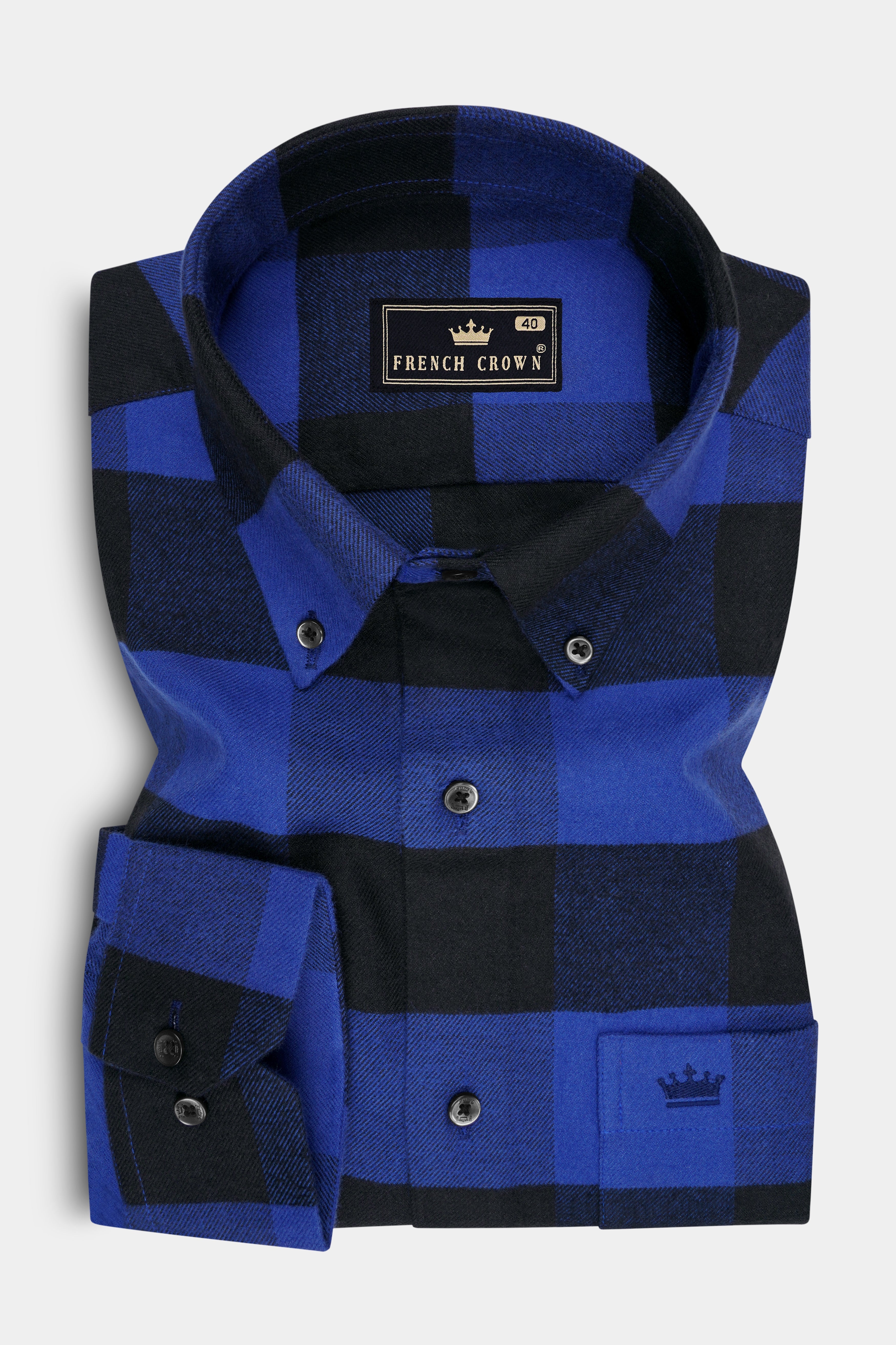 Frontier-Congress Blue And Jade Black Plaid Flannel Premium Cotton Casual Shirt