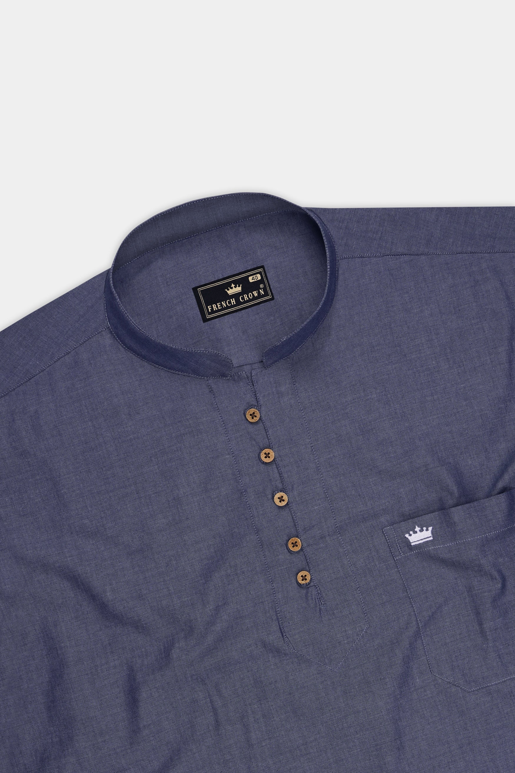 Terrain-Mulled Gray Textured Chambray Premium Cotton Casual Kurta Shirt