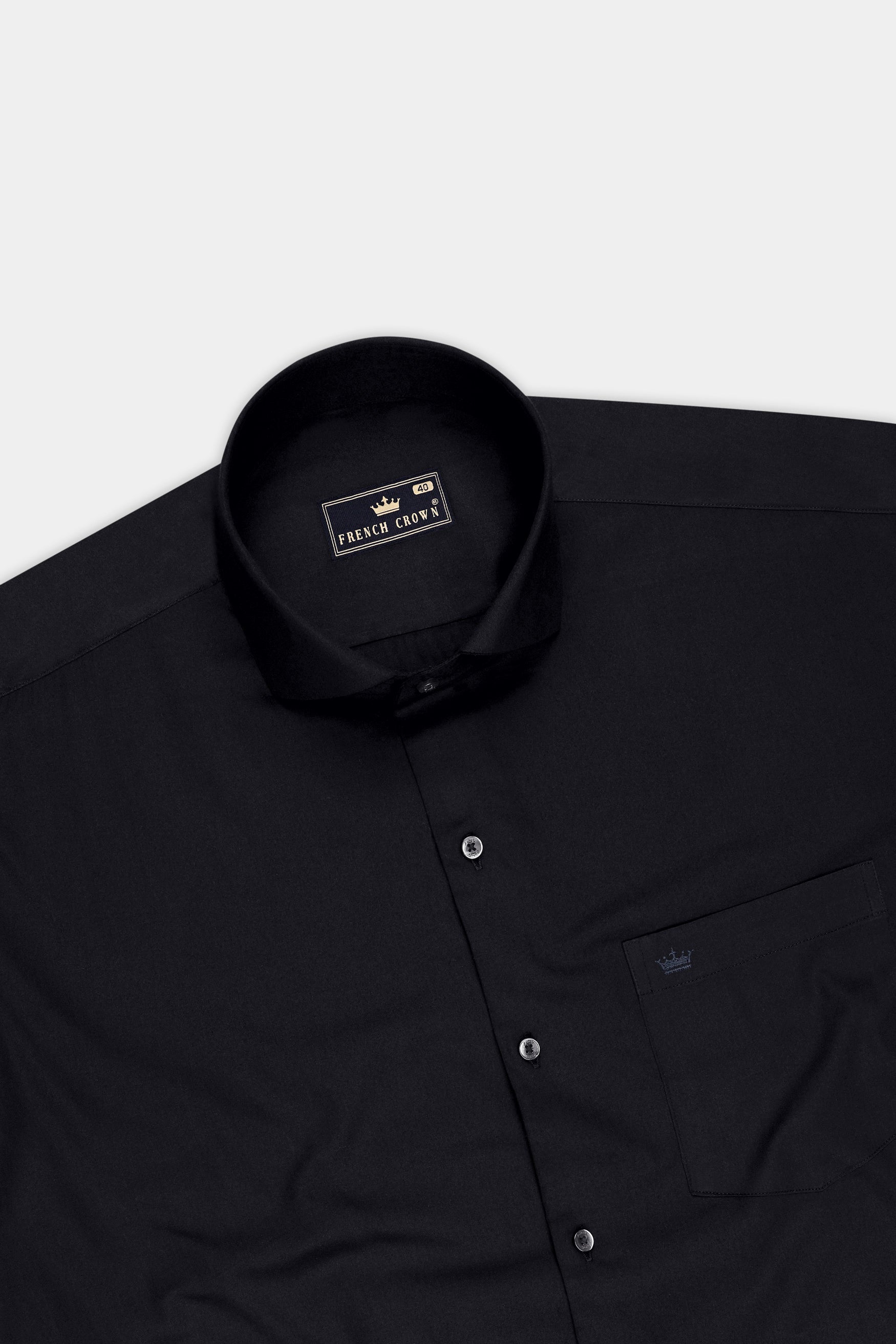 Noir-Jade Black Subtle Sheen Super Soft Premium Cotton Cut Away Collar Dress Shirt