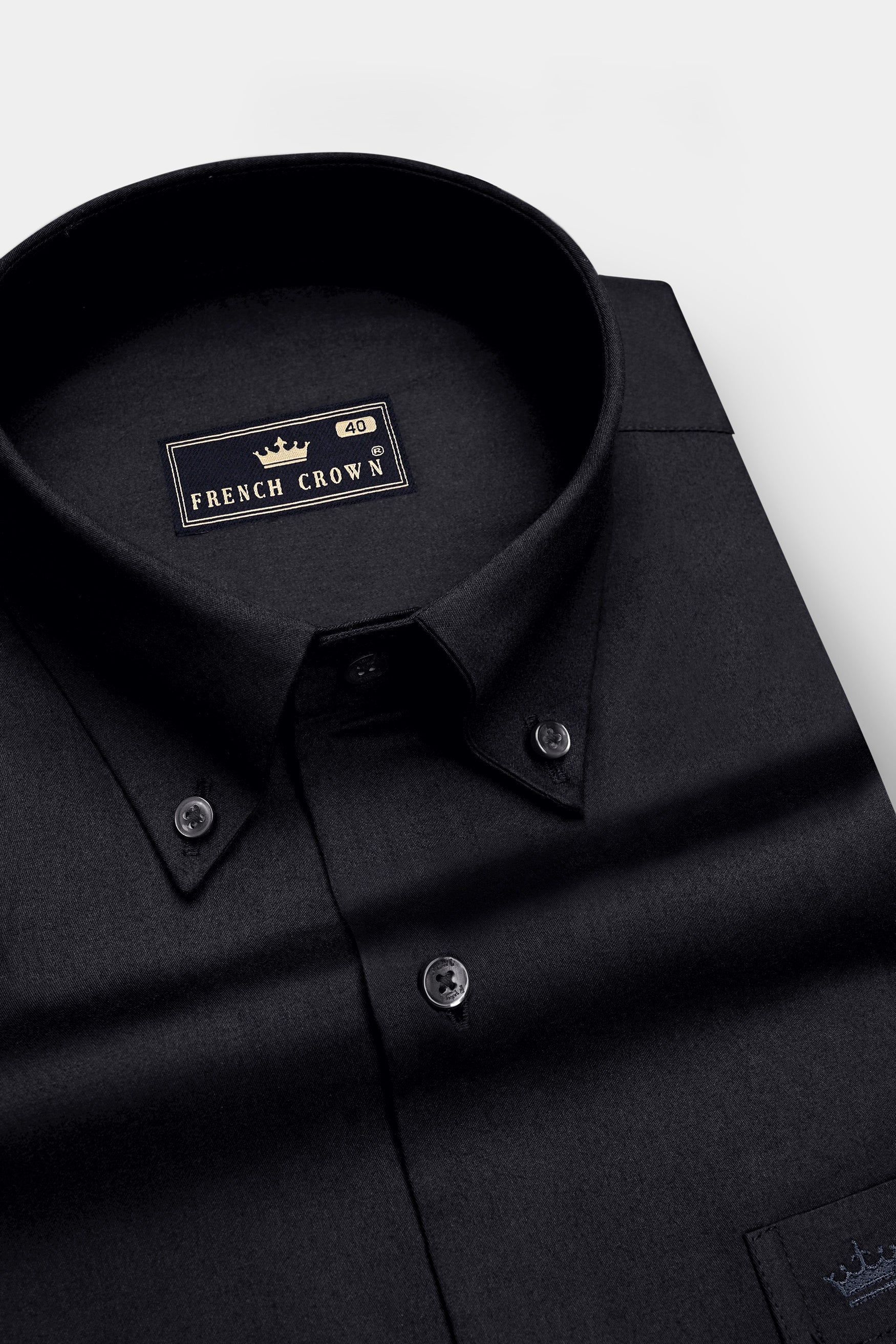 Noir-Jade Black Subtle Sheen Super Soft Premium Cotton Button Down Dress Shirt