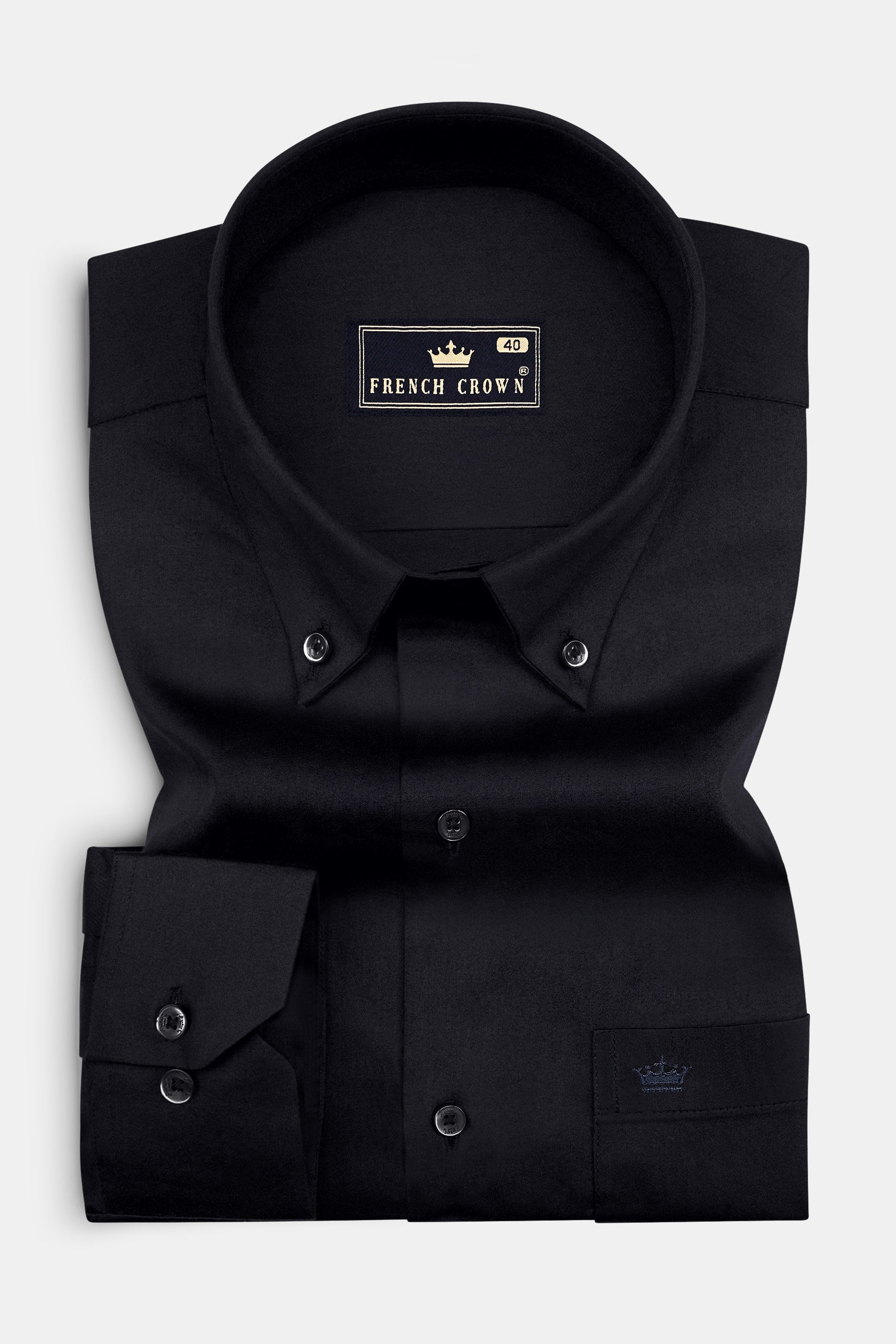 Noir-Jade Black Subtle Sheen Super Soft Premium Cotton Button Down Dress Shirt