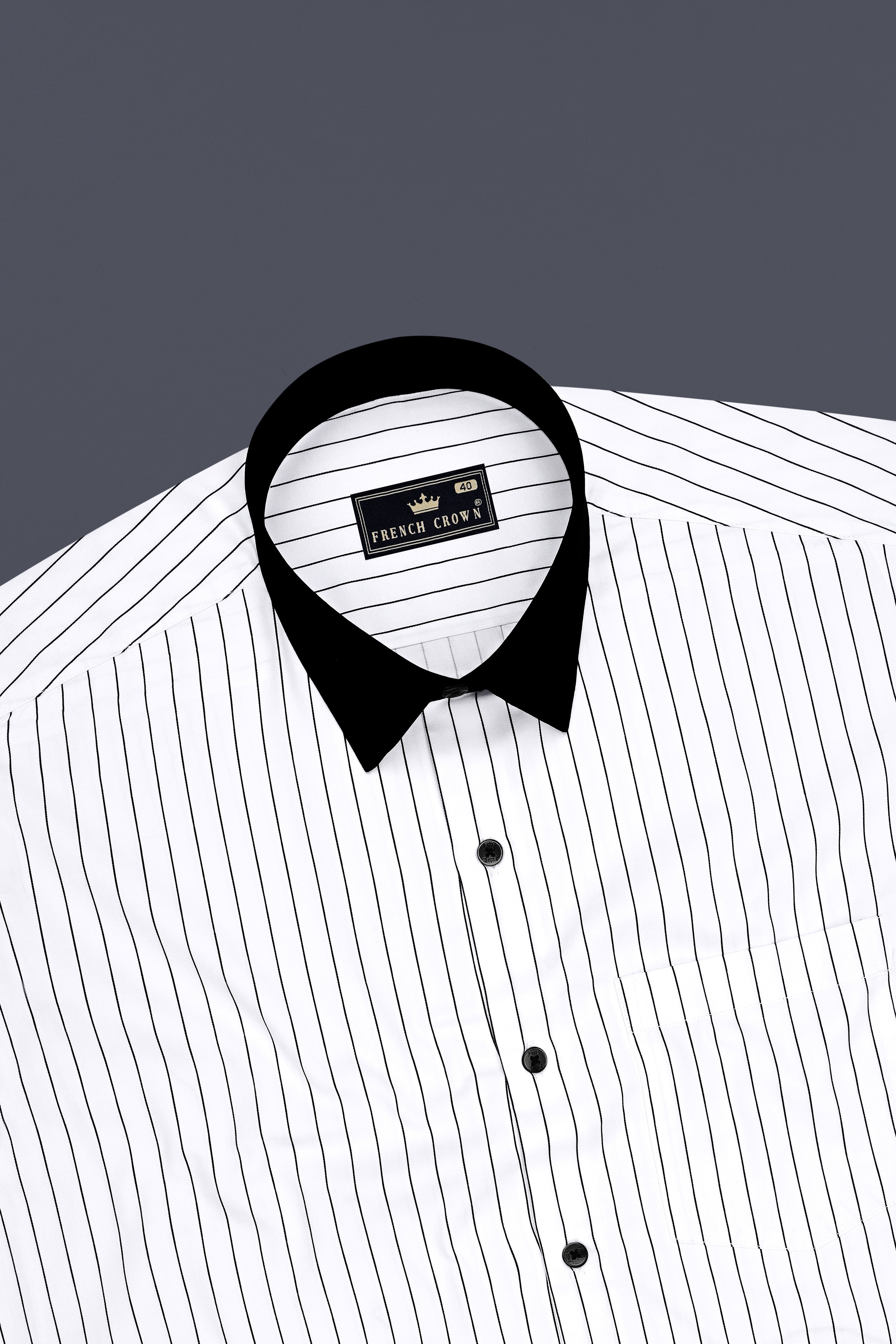 Aurum-Bright White And Jade Black Pin Striped Subtle Sheen Super Soft Premium Cotton Black Cuff Collar Dress Shirt