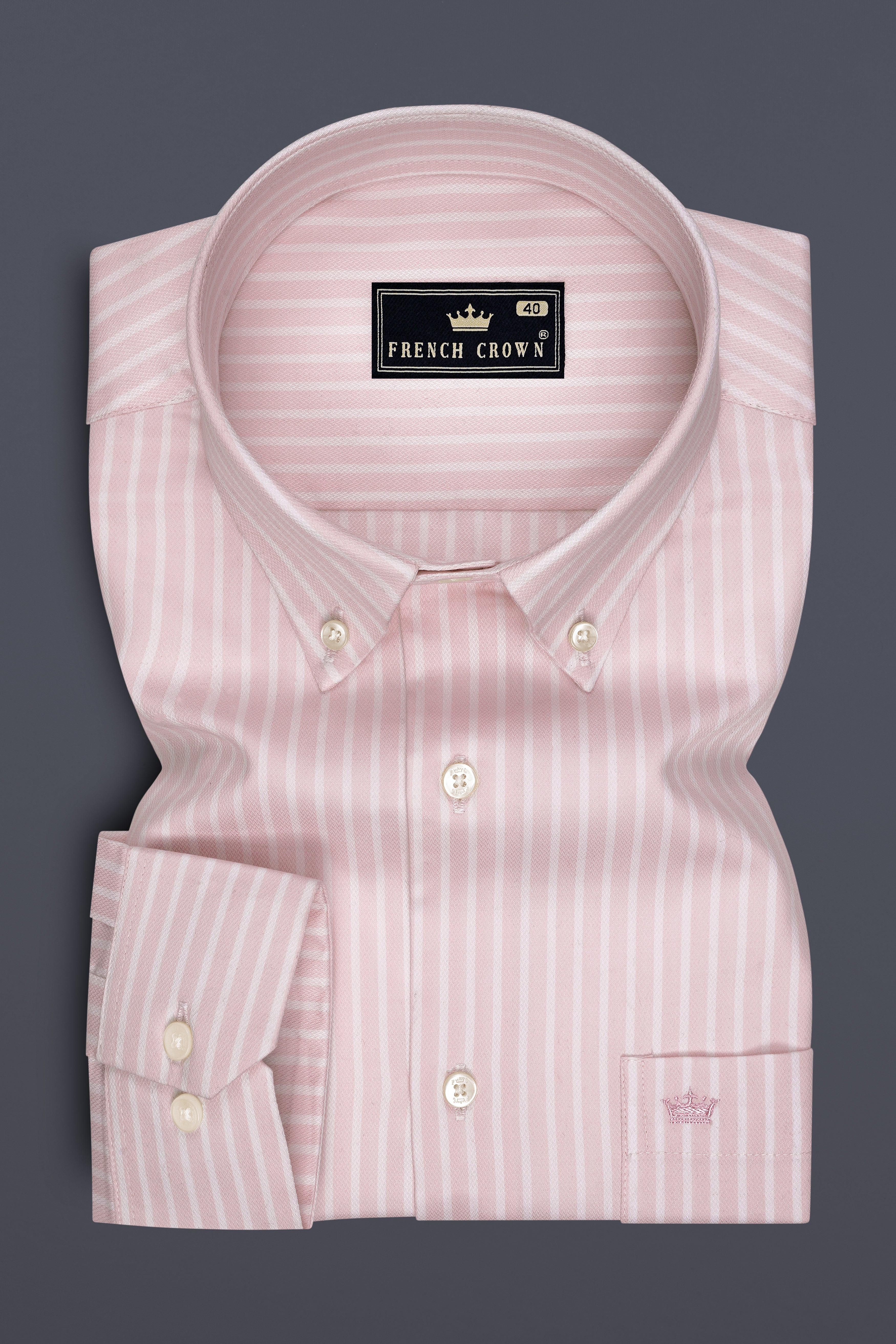 Roselle-Cavern Pink And Bright White Candy Striped Super Soft Premium Cotton Dress Button Down Shirt