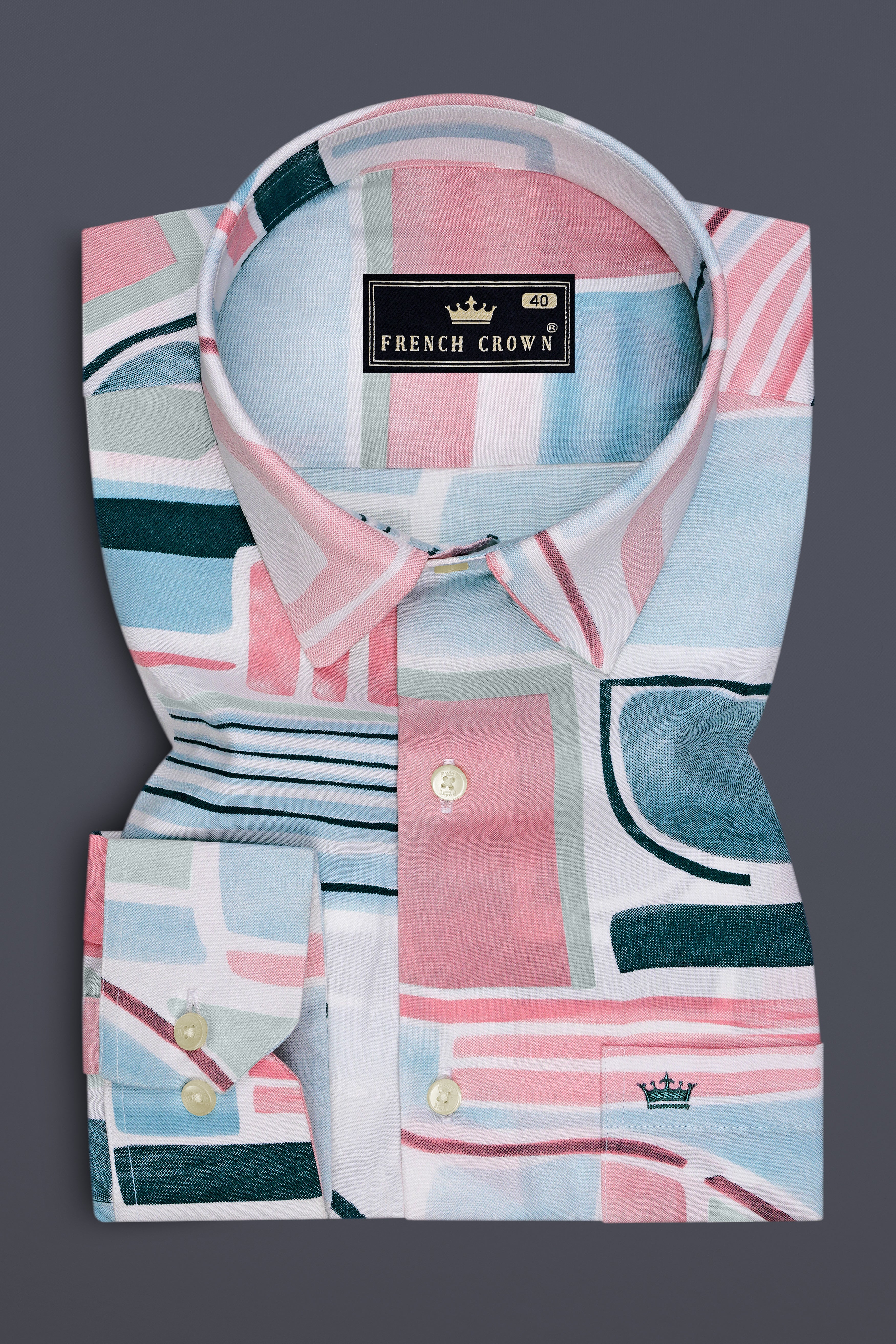 Velora-Glacier Blue And Turkish Rose Multi Color Eometric Printed Super Soft Tencel Casual Shirt