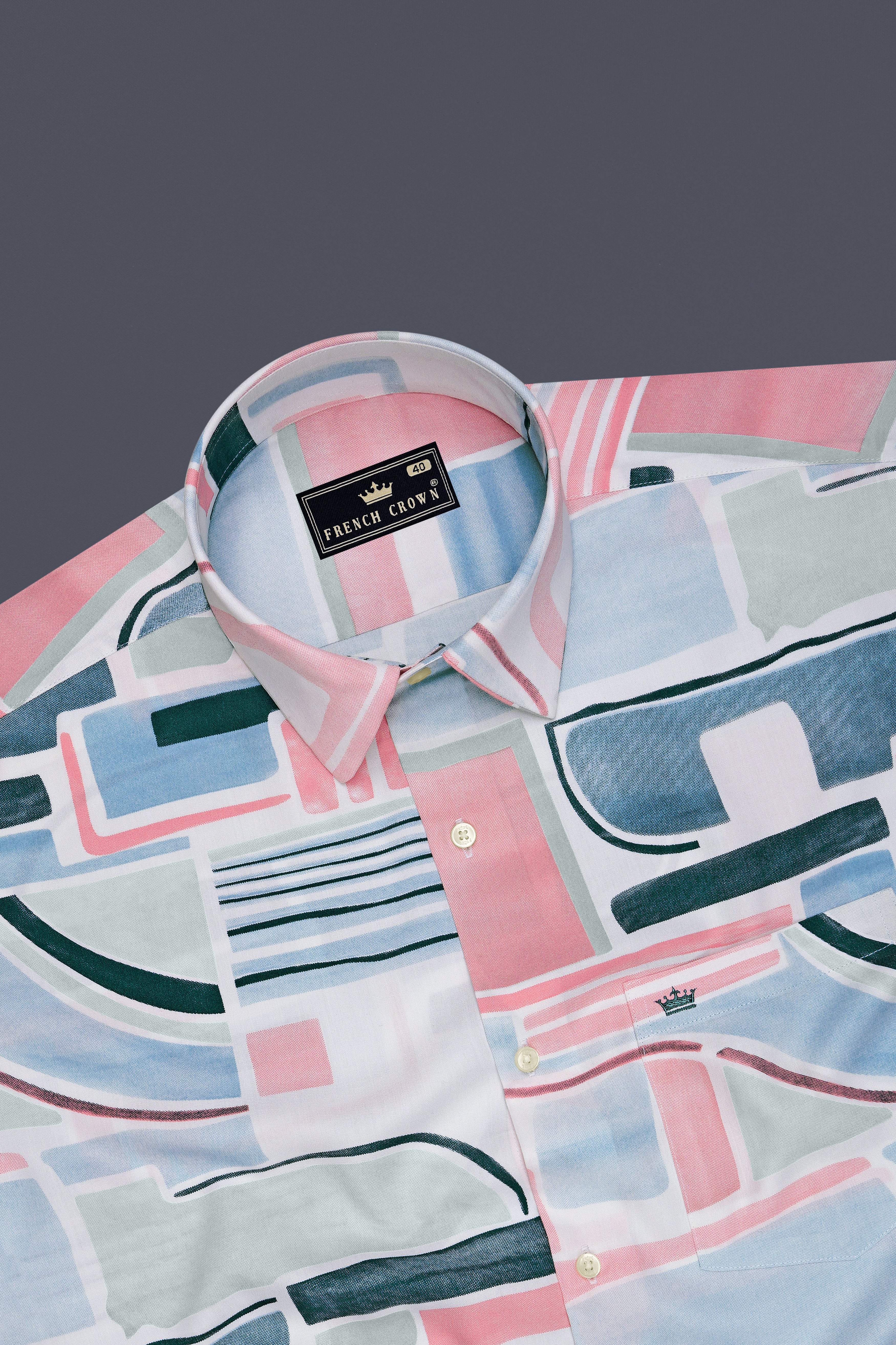Velora-Glacier Blue And Turkish Rose Multi Color Eometric Printed Super Soft Tencel Casual Shirt
