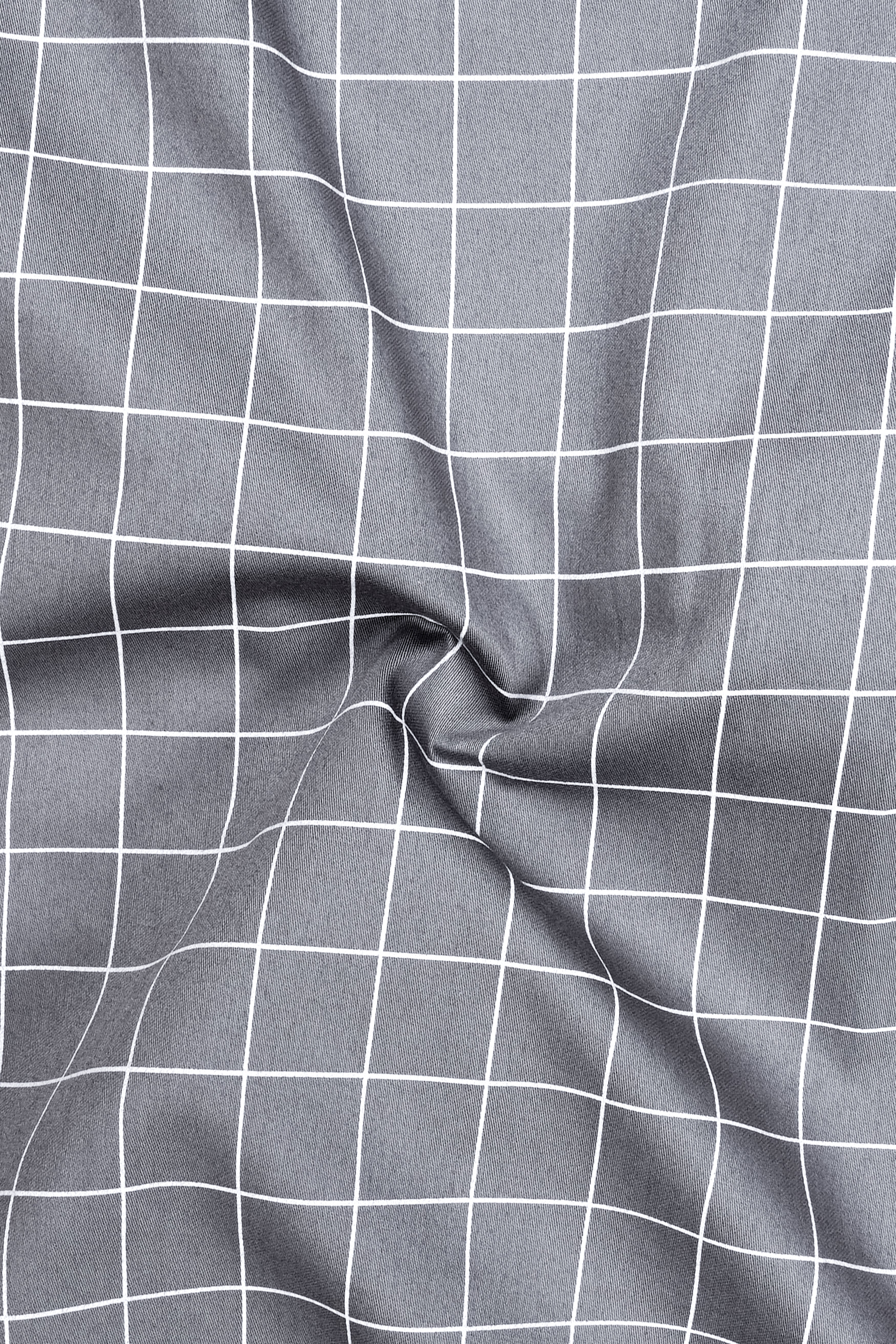 Slate-Raven Gray And Bright White Windowpane Subtle Sheen Super Soft Premium Cotton White Cuff Collar Dress Shirt