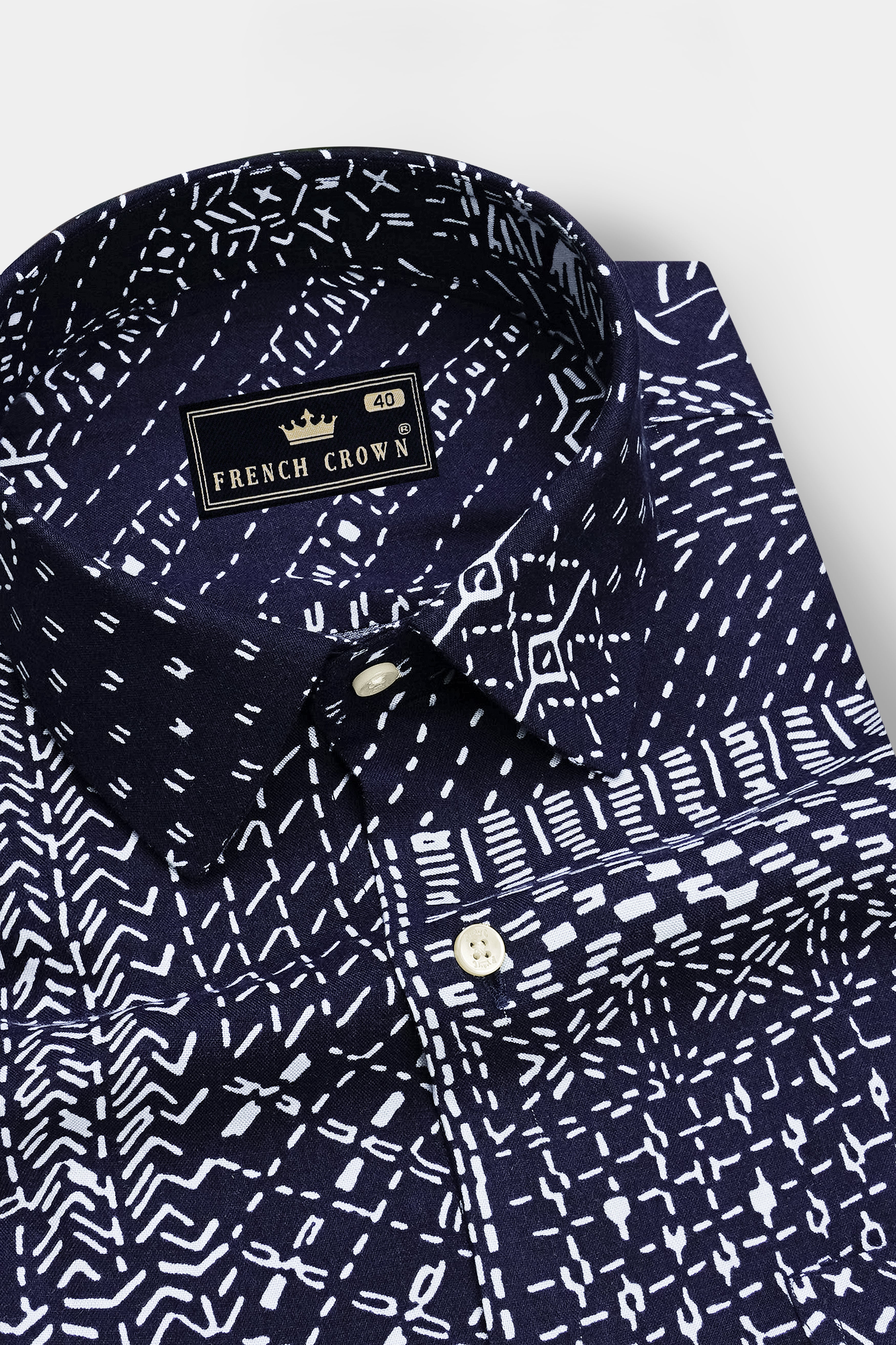 Nuru-Cinder Blue And Bright White Bogolan Printed Super Soft Tencel Casual Shirt
