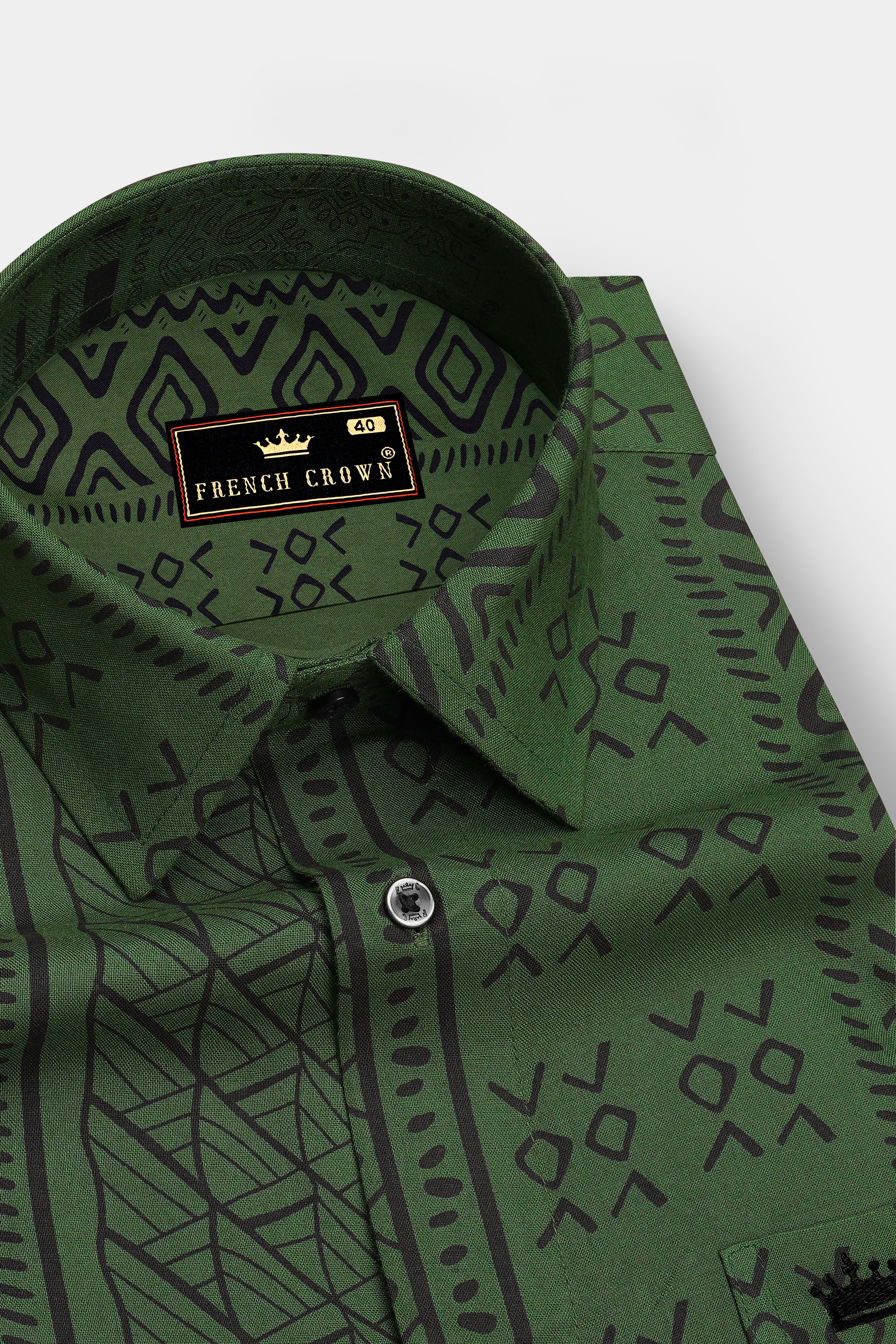 Tribe-Rifle Green Tribal Geometric Printed Super Soft Tencel Casual Shirt