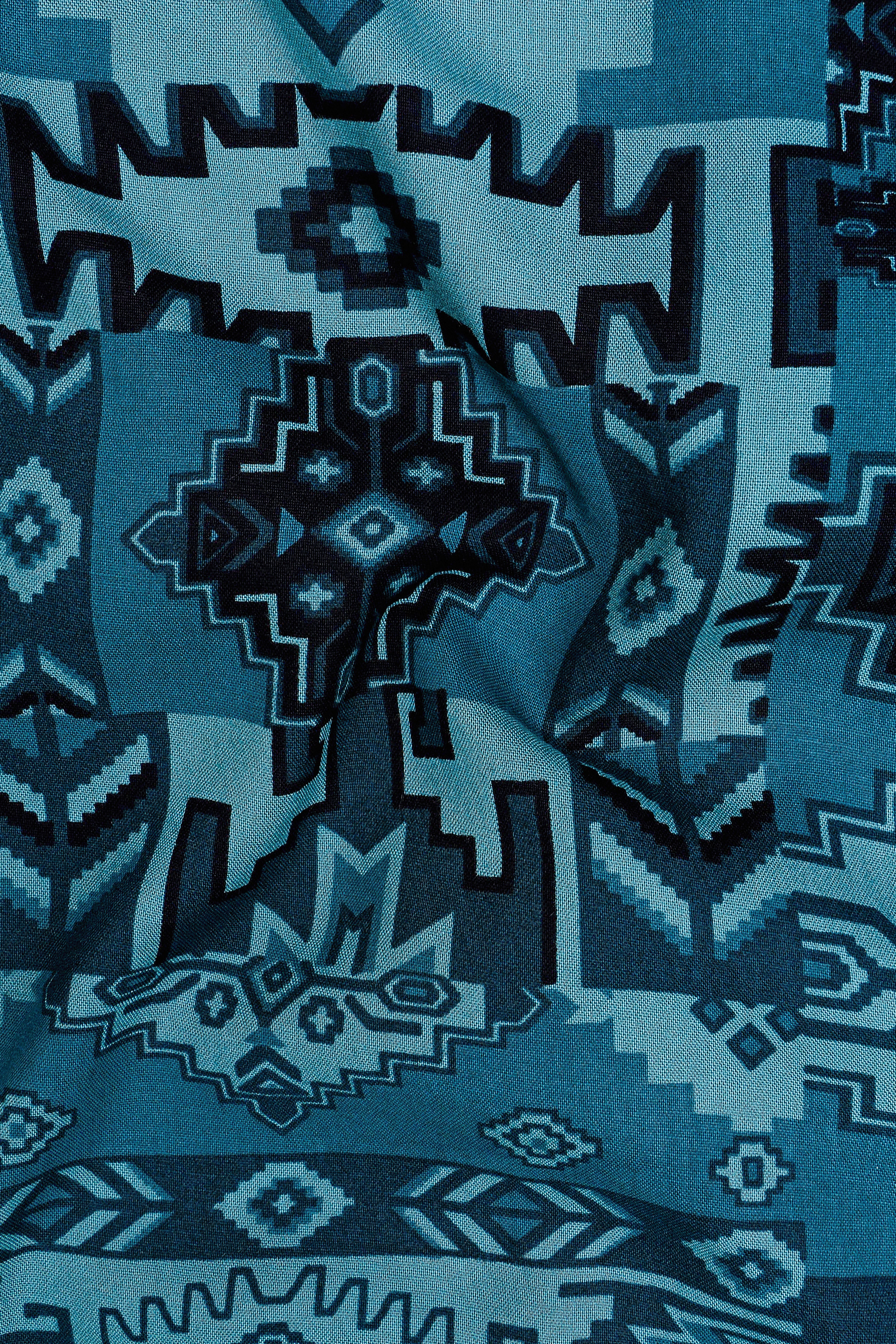 Vento-Chathams Blue Aztec Printed Super Soft Tencel Casual Shirt