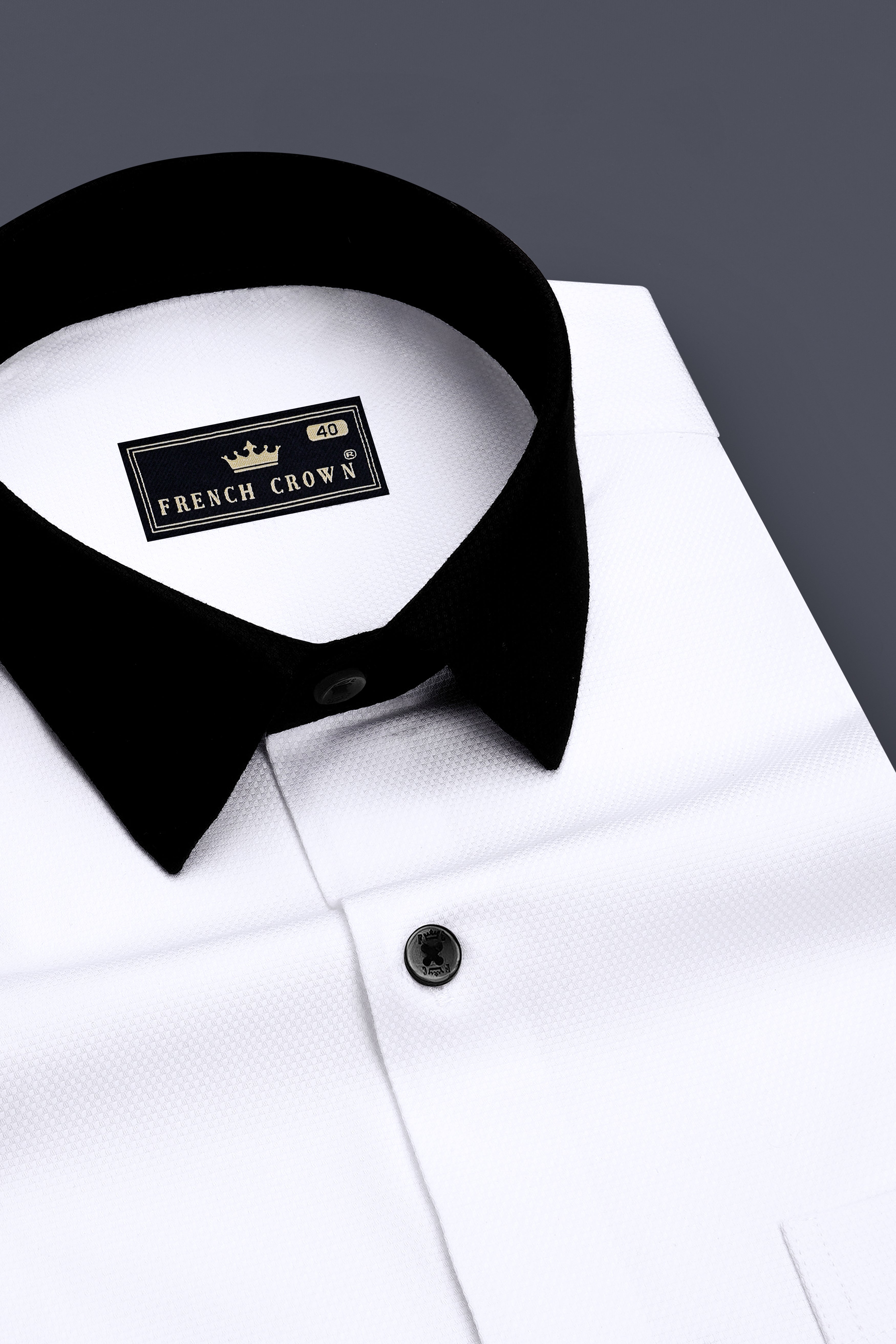 Eminence-Bright White Dobby Textured Premium Giza Cotton Black Cuff Collar Dress Shirt