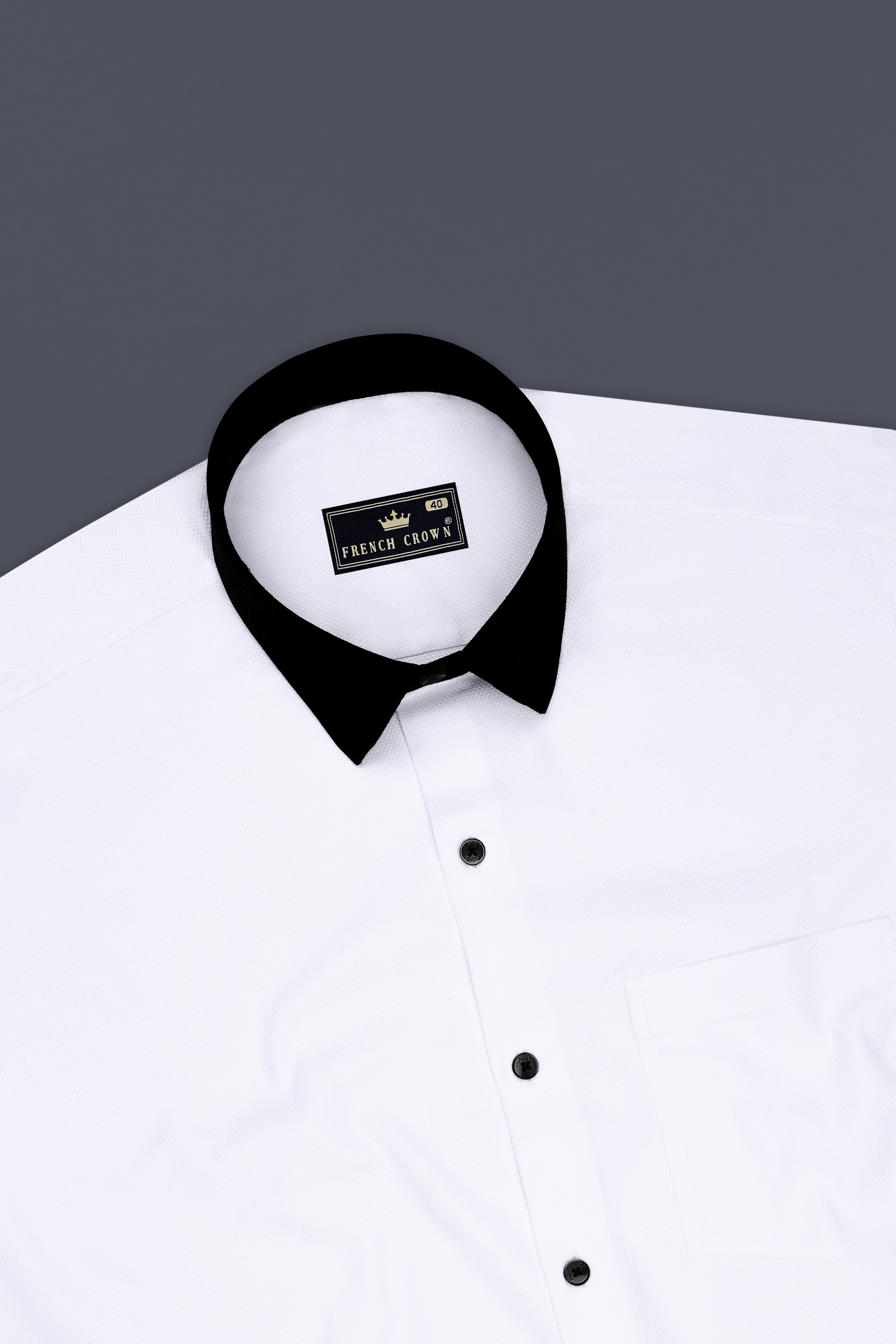 Eminence-Bright White Dobby Textured Premium Giza Cotton Black Cuff Collar Dress Shirt