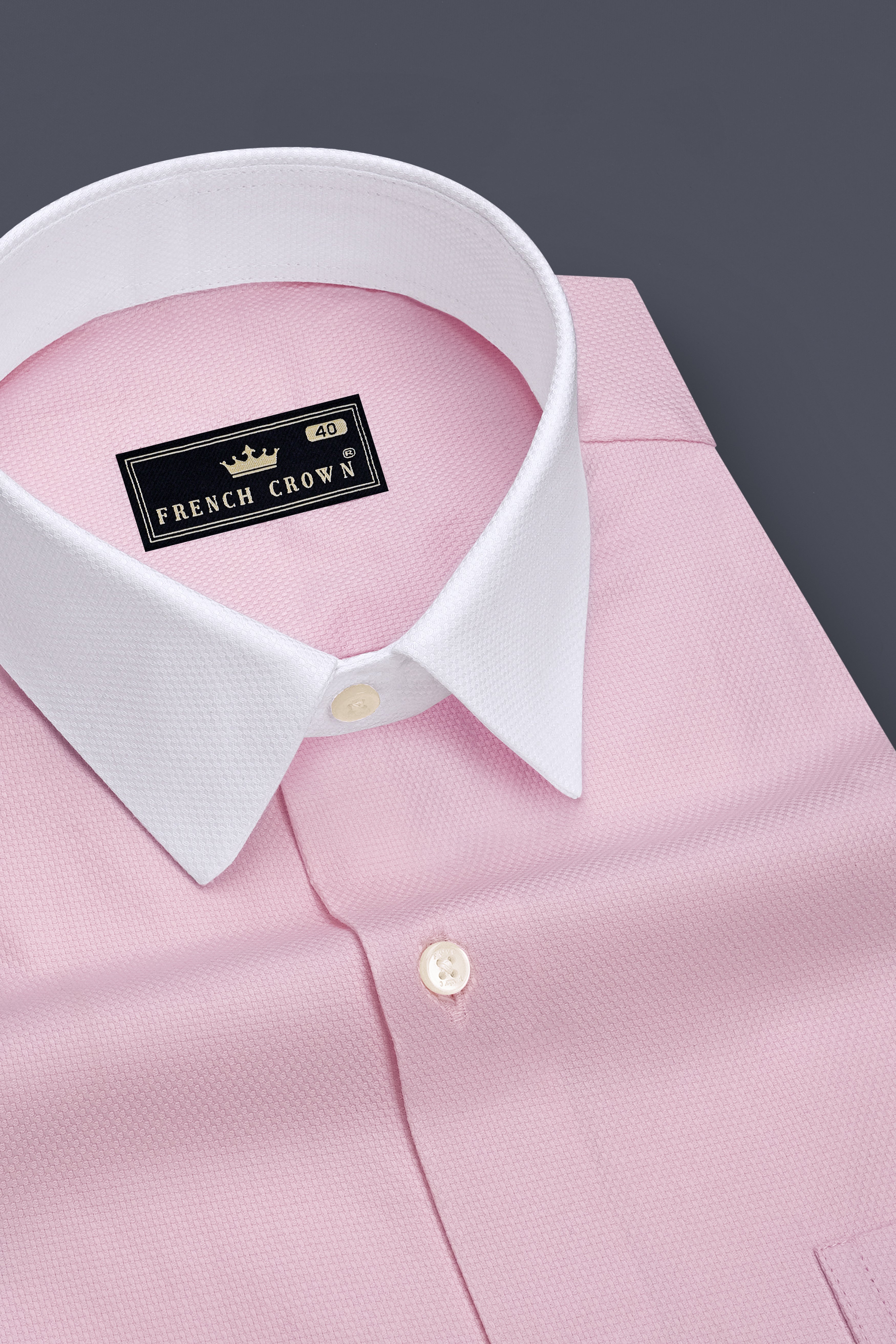 Velour-Melanie Pink Dobby Textured Premium Giza Cotton White Cuff Collar Dress Shirt