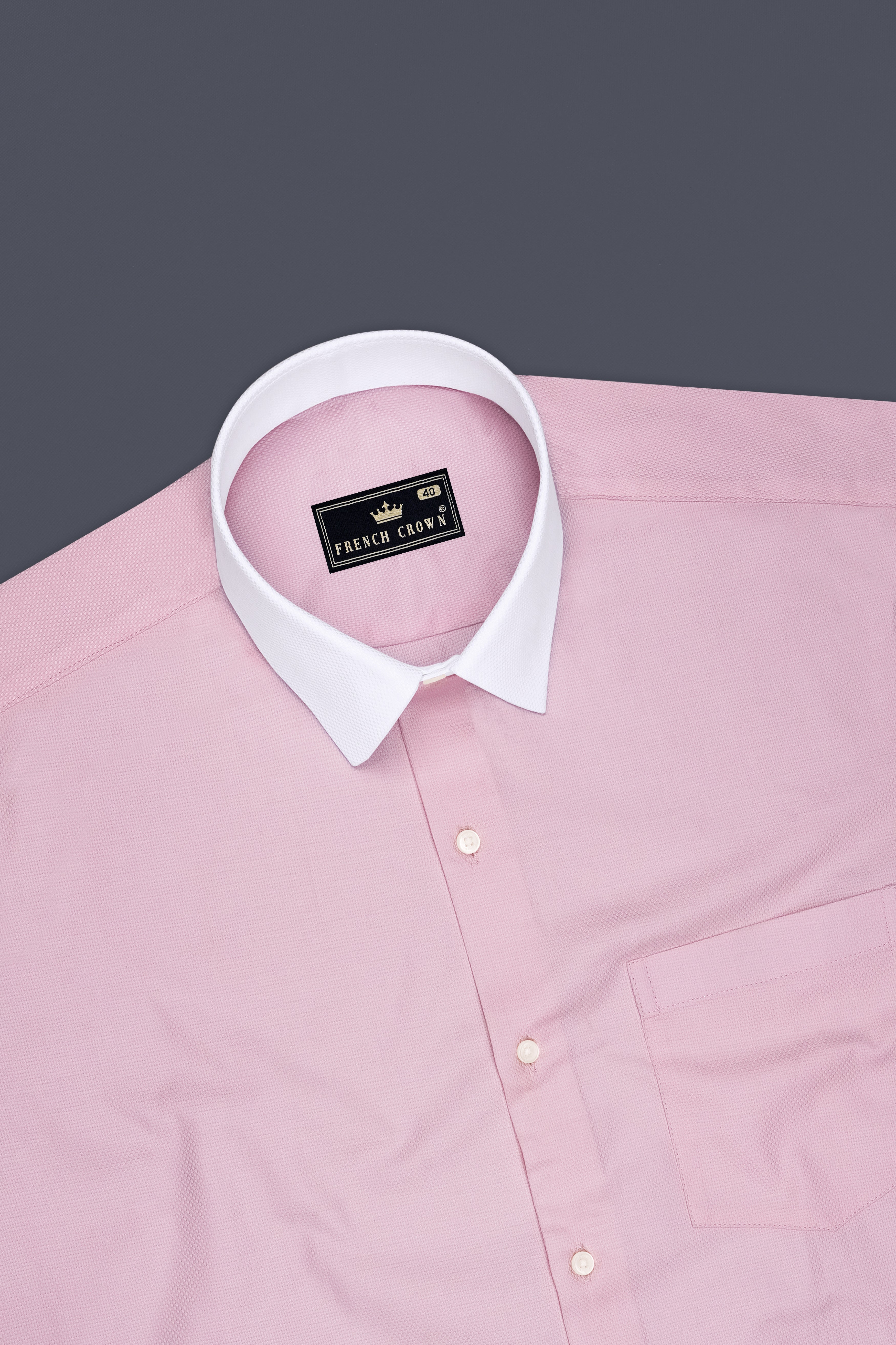 Velour-Melanie Pink Dobby Textured Premium Giza Cotton White Cuff Collar Dress Shirt