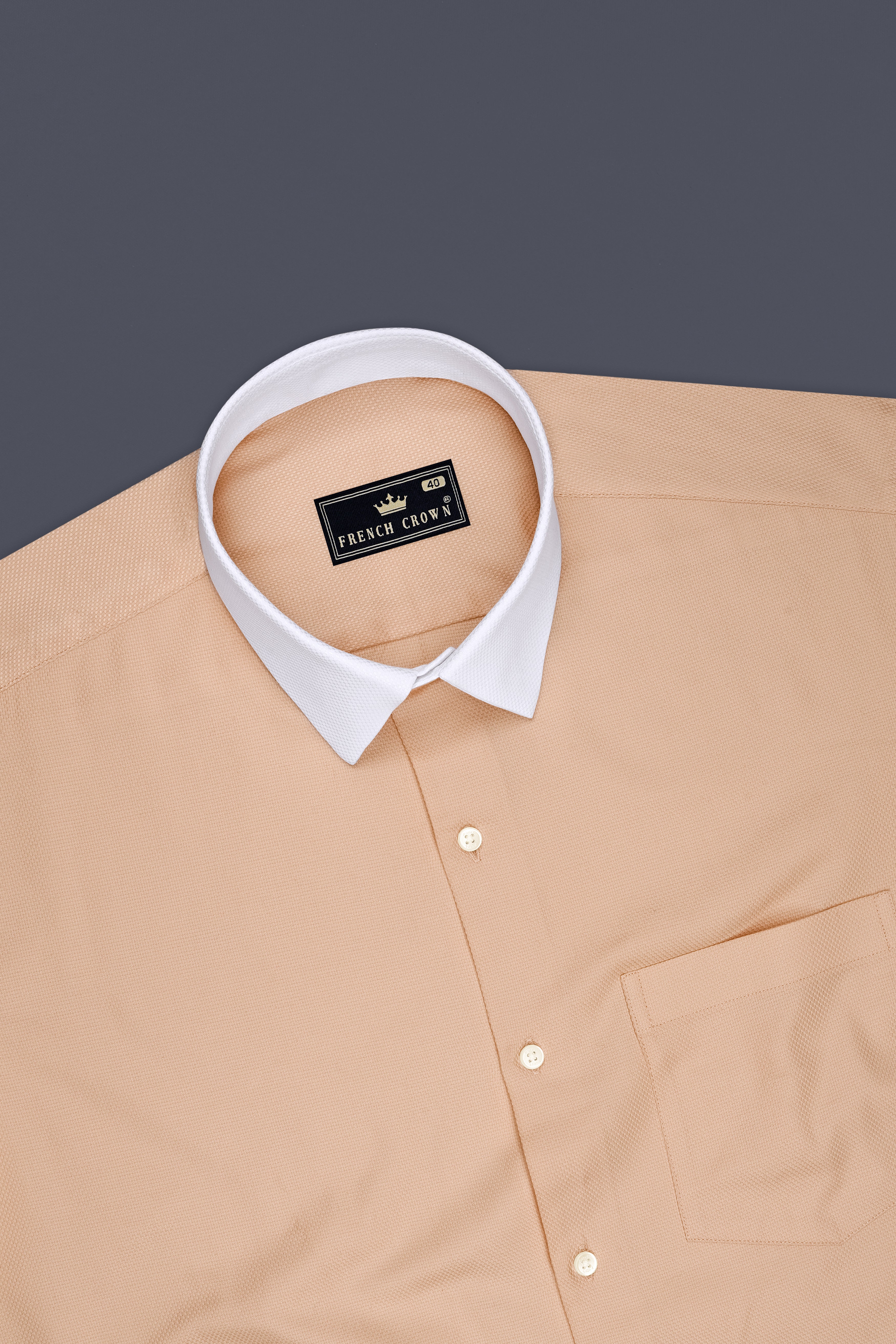 Veldt-Rodeo Dust Peach Dobby Textured Premium Giza Cotton White Cuff Collar Dress Shirt
