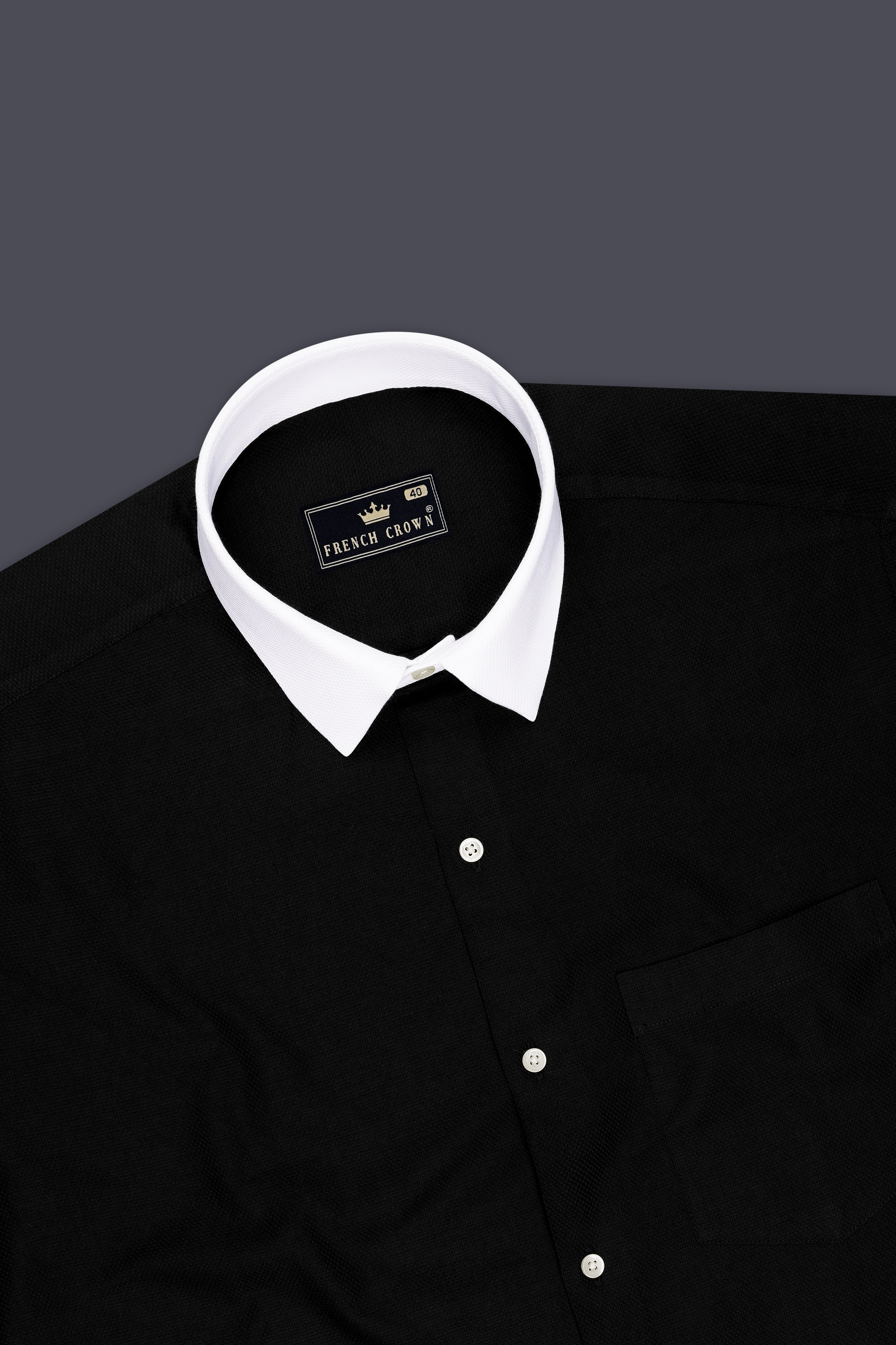 Nero-Jade Black Dobby Textured Premium Giza Cotton White Cuff Collar Dress Shirt