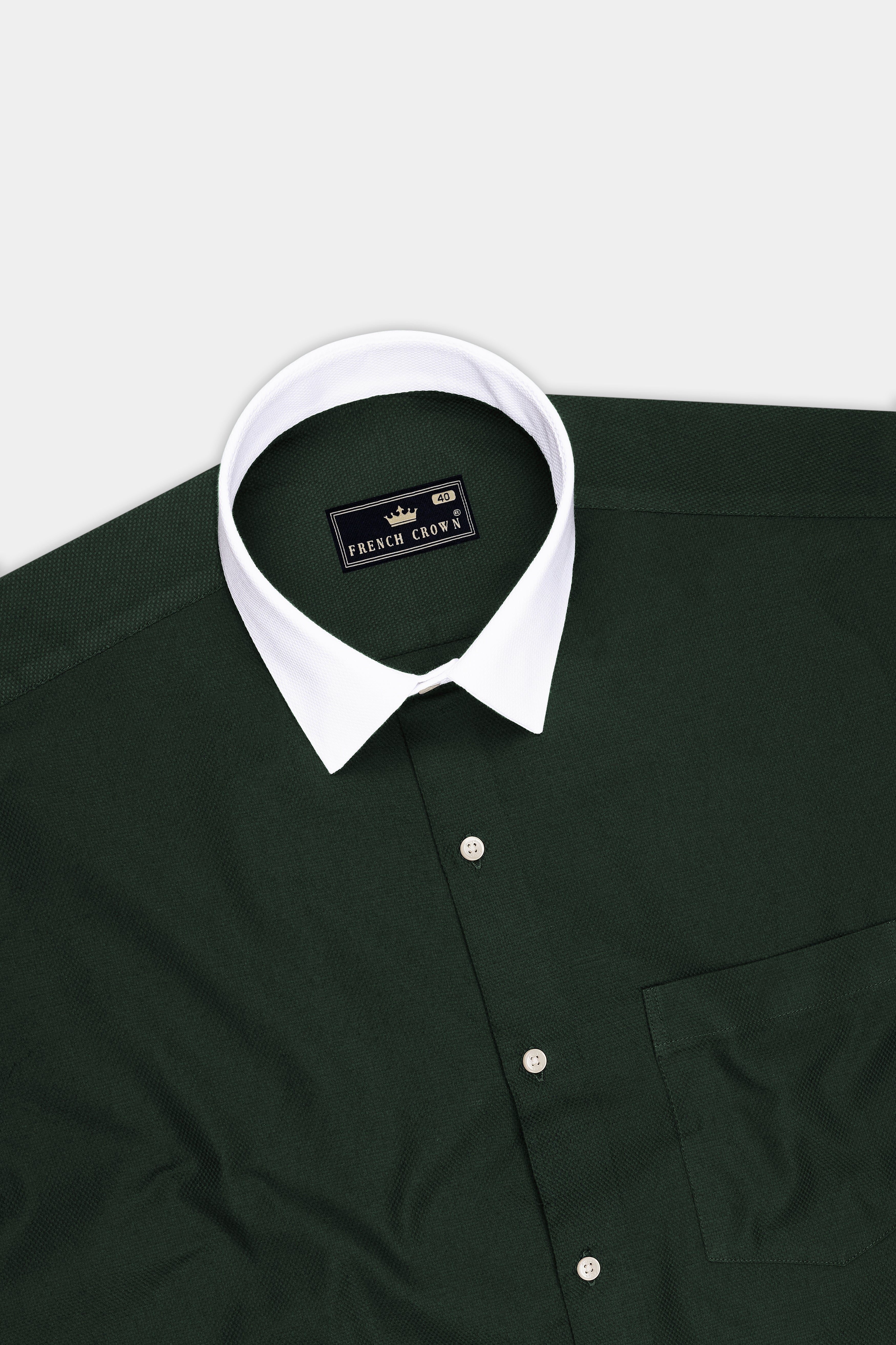 Foresta-Timber Green Dobby Textured Premium Giza Cotton White Cuff Collar Dress Shirt