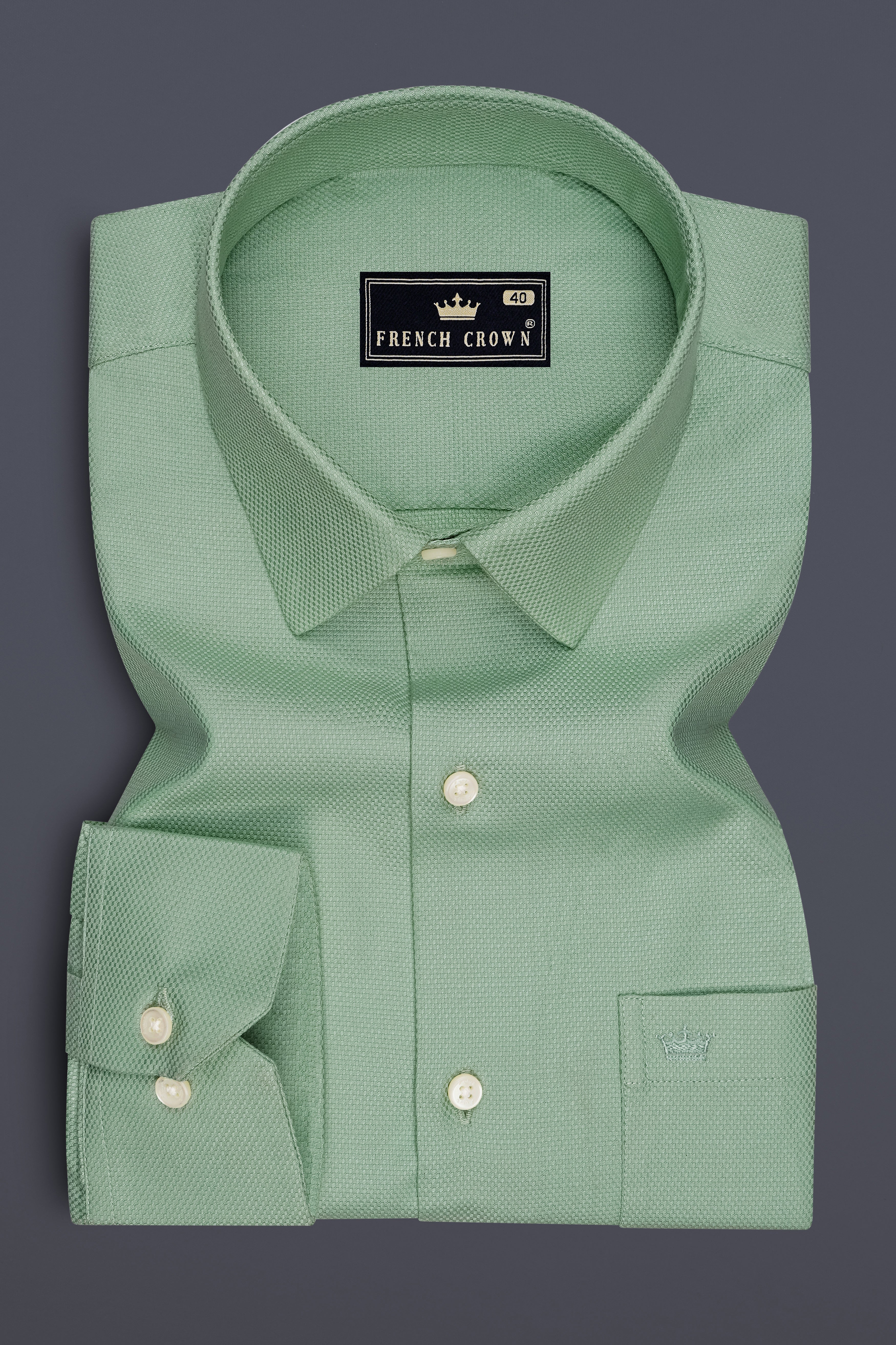 Crest-Cascade Green Dobby Textured Premium Giza Cotton Dress Shirt