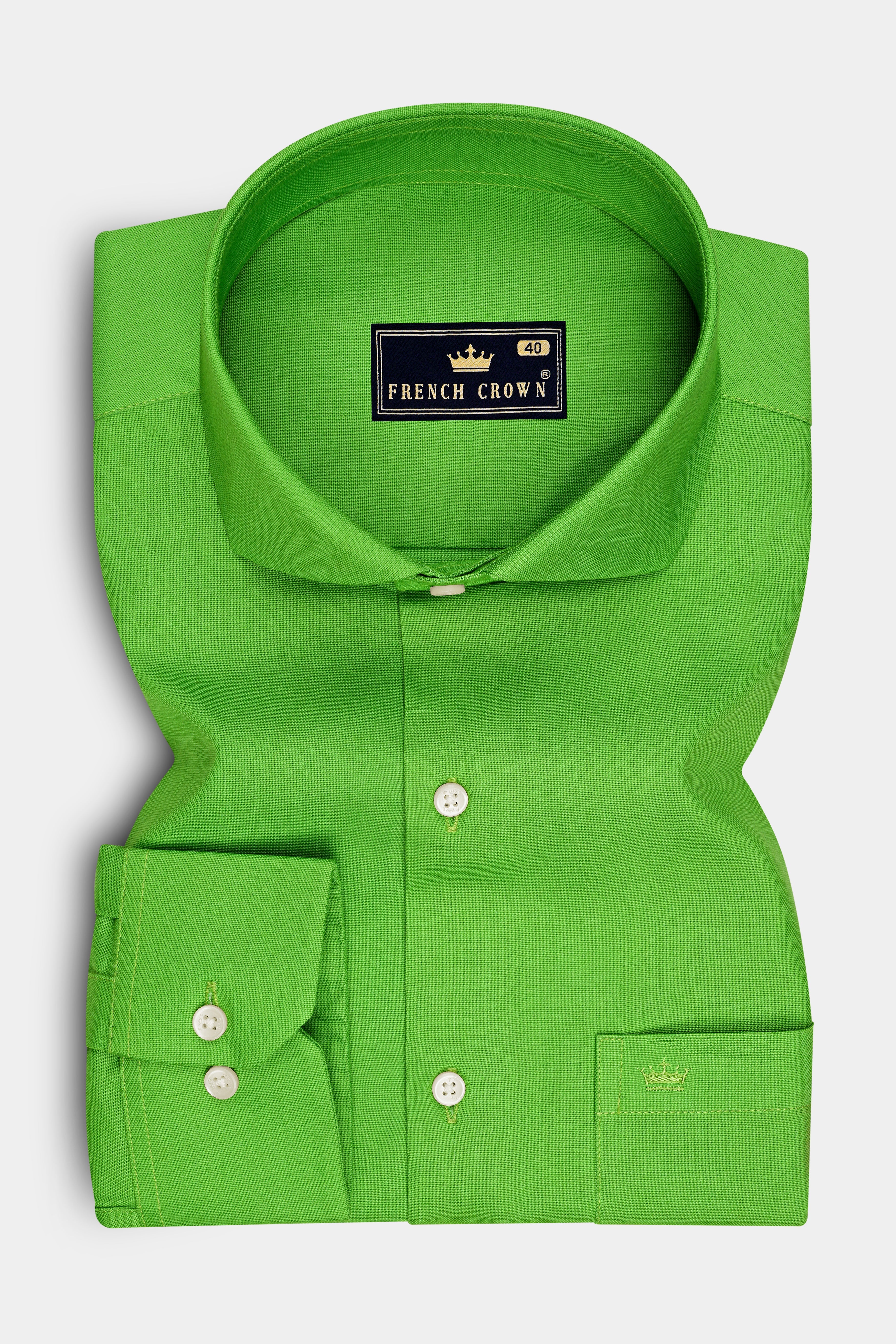 Virent-Mantis Green Oxford Premium Cotton Dress Cut Away Shirt