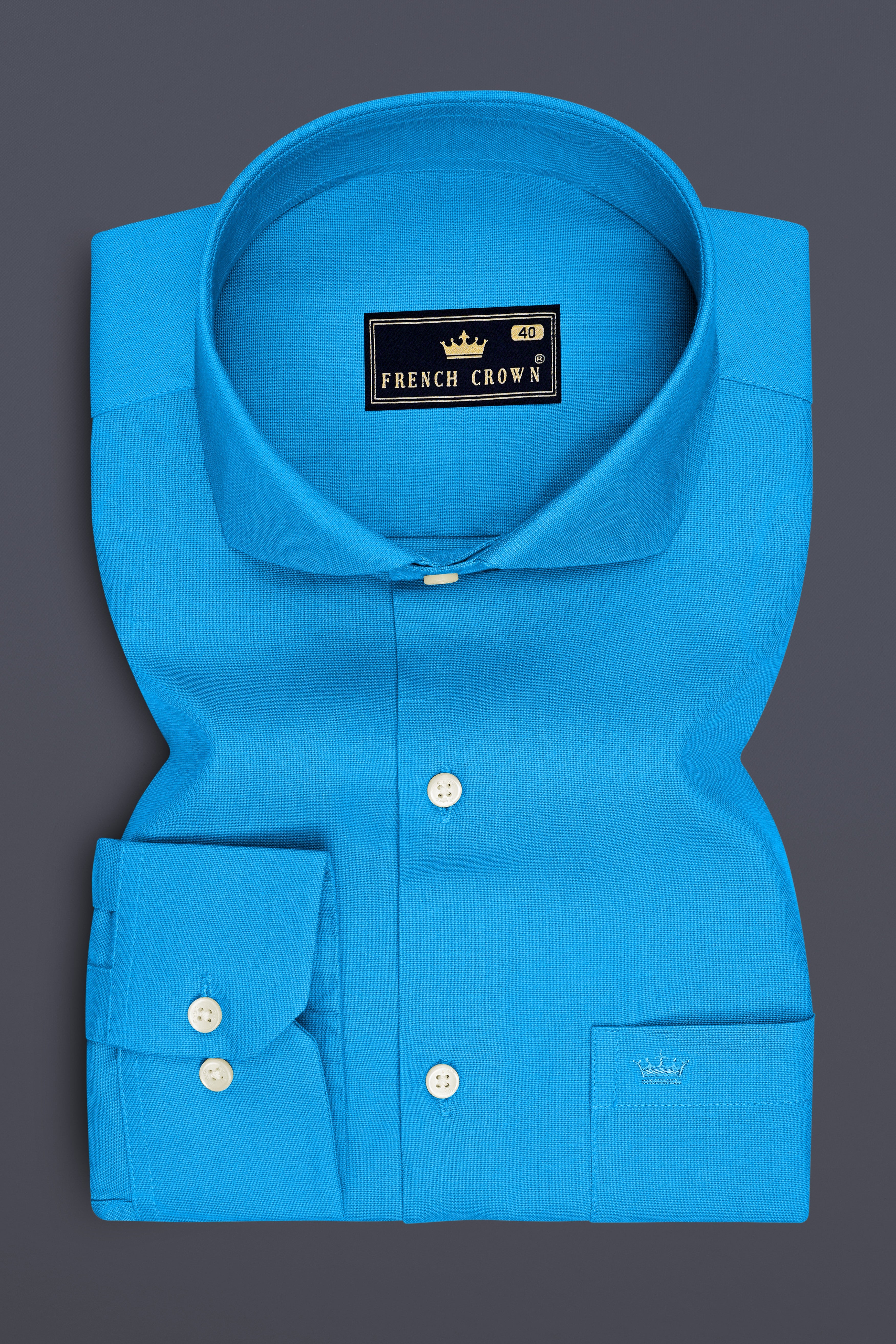 Maris-Azure Blue Oxford Premium Cotton Dress Cut Away Shirt