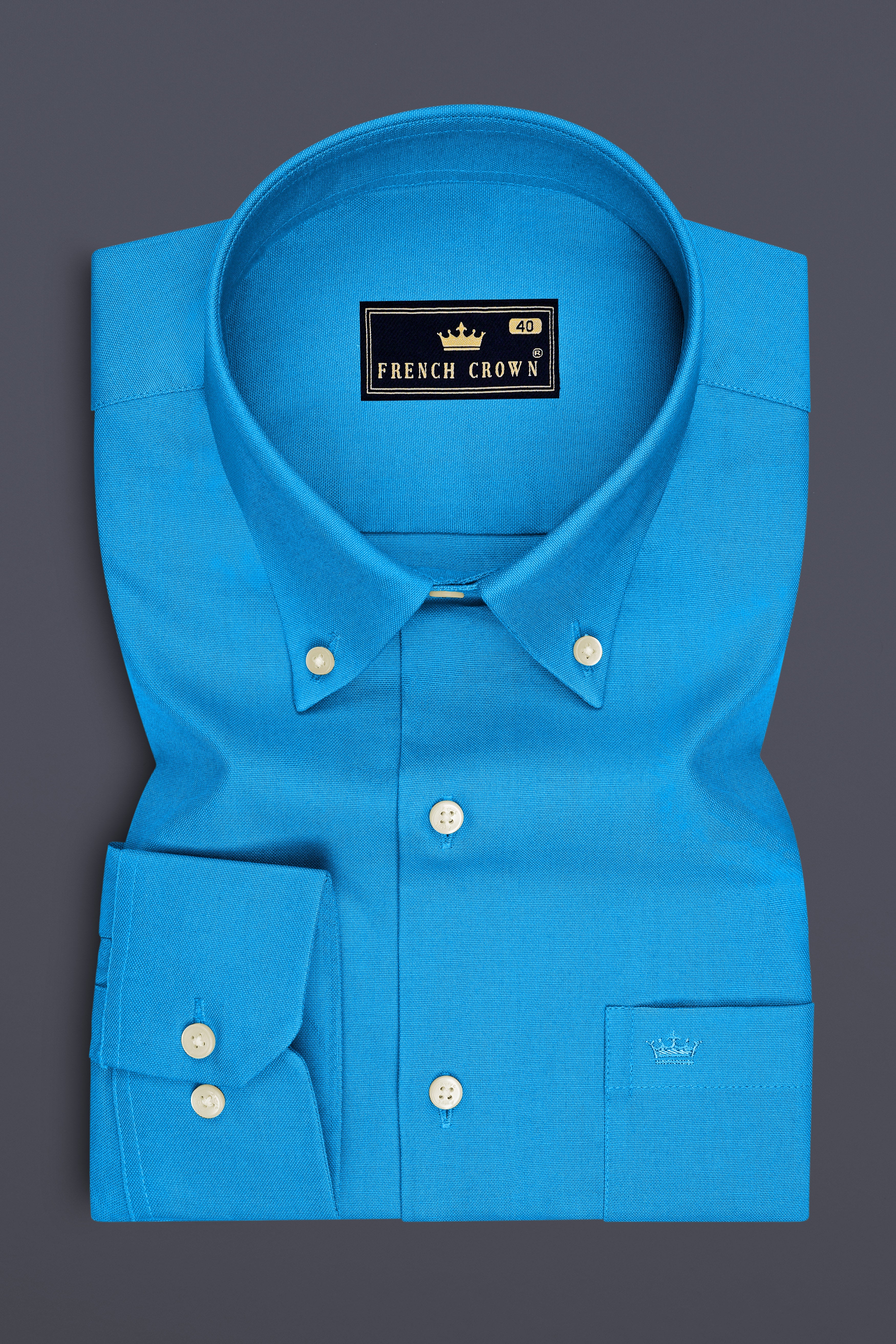 Maris-Azure Blue Oxford Premium Cotton Dress Button Down Shirt