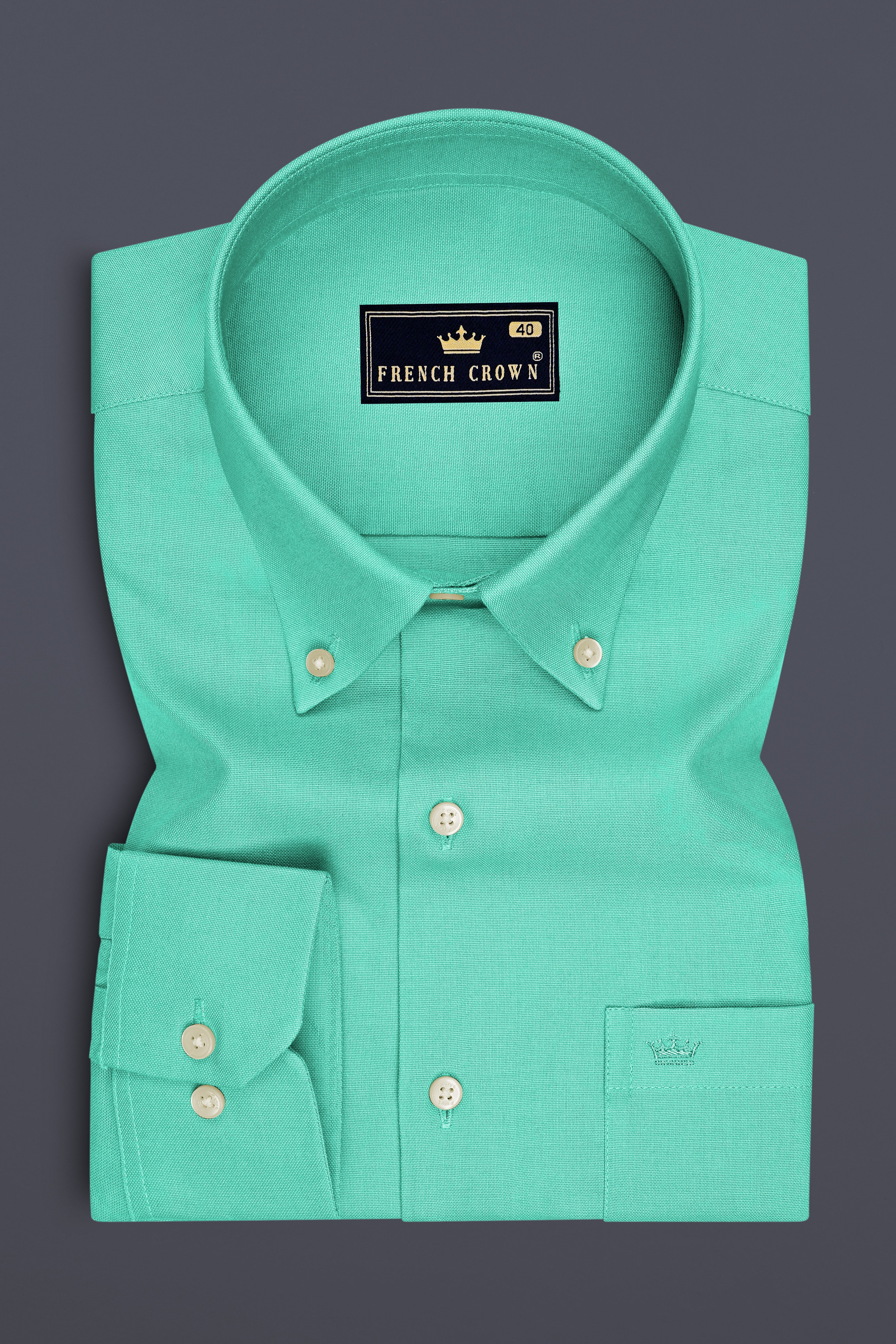 Olvian-Bermude Green Oxford Premium Cotton Dress Button Down Shirt