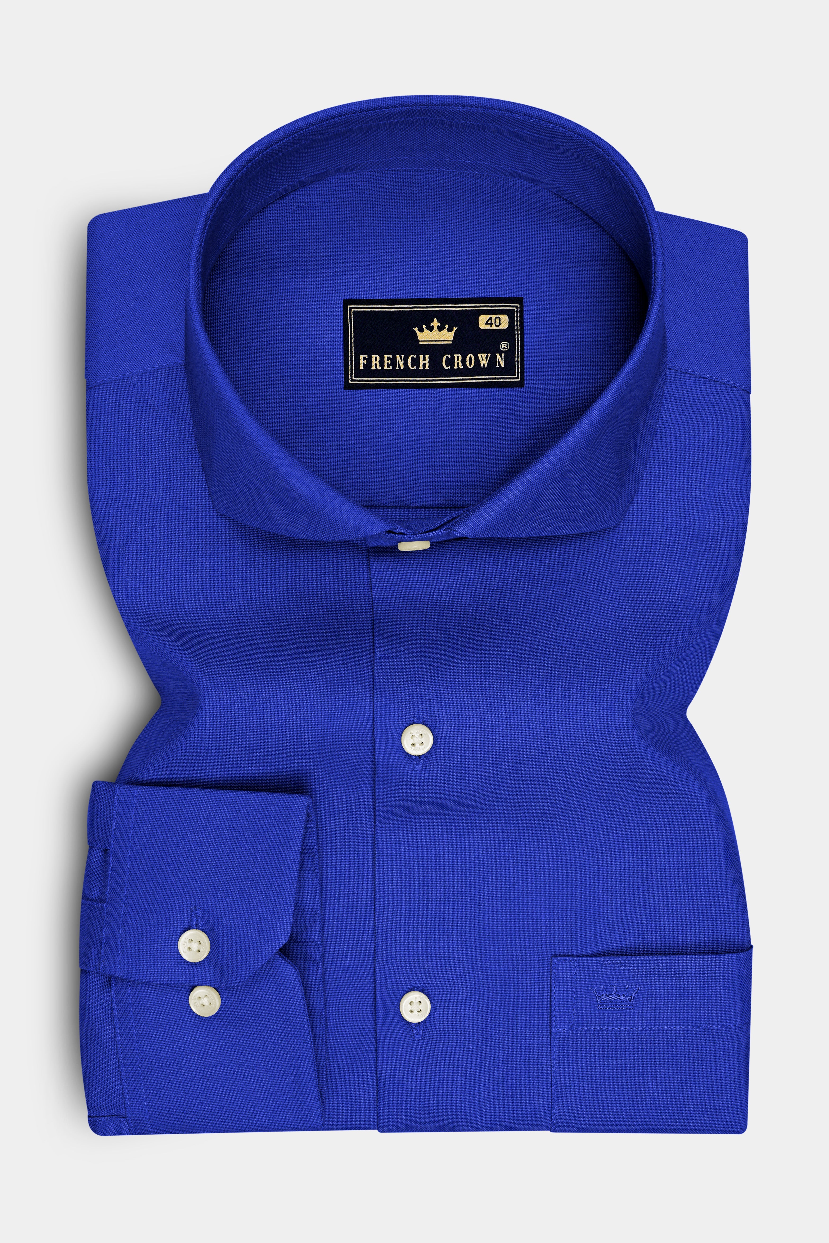 Azuro-Indigo Blue Oxford Premium Cotton Dress Cut Away Shirt