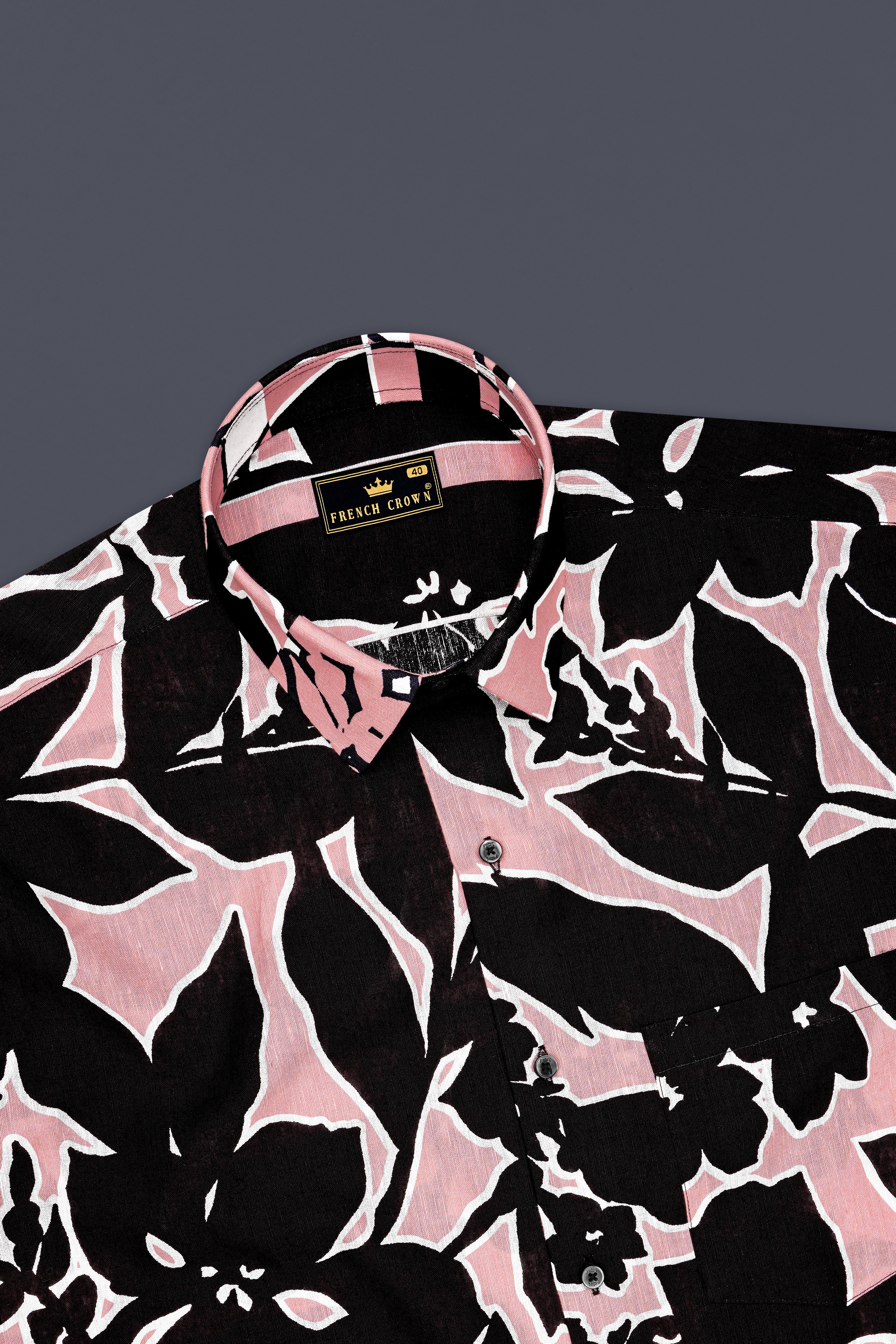 Mosaic-Careys Pink And Jade Black Abstract Printed Luxurious Linen Casual Shirt