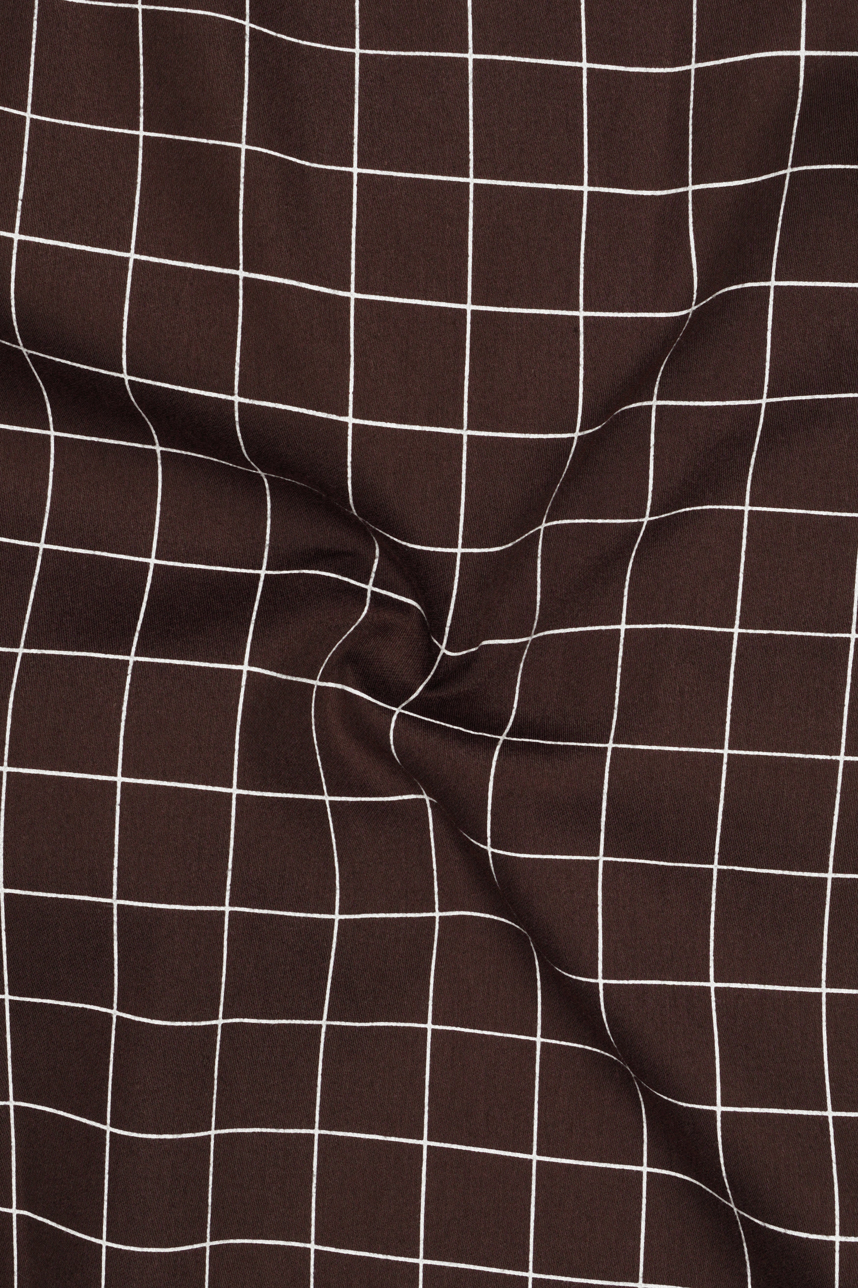 Monarch-Bistre Brown And Bright White Windowpane Subtle Sheen Soft Premium Cotton Dress Shirt