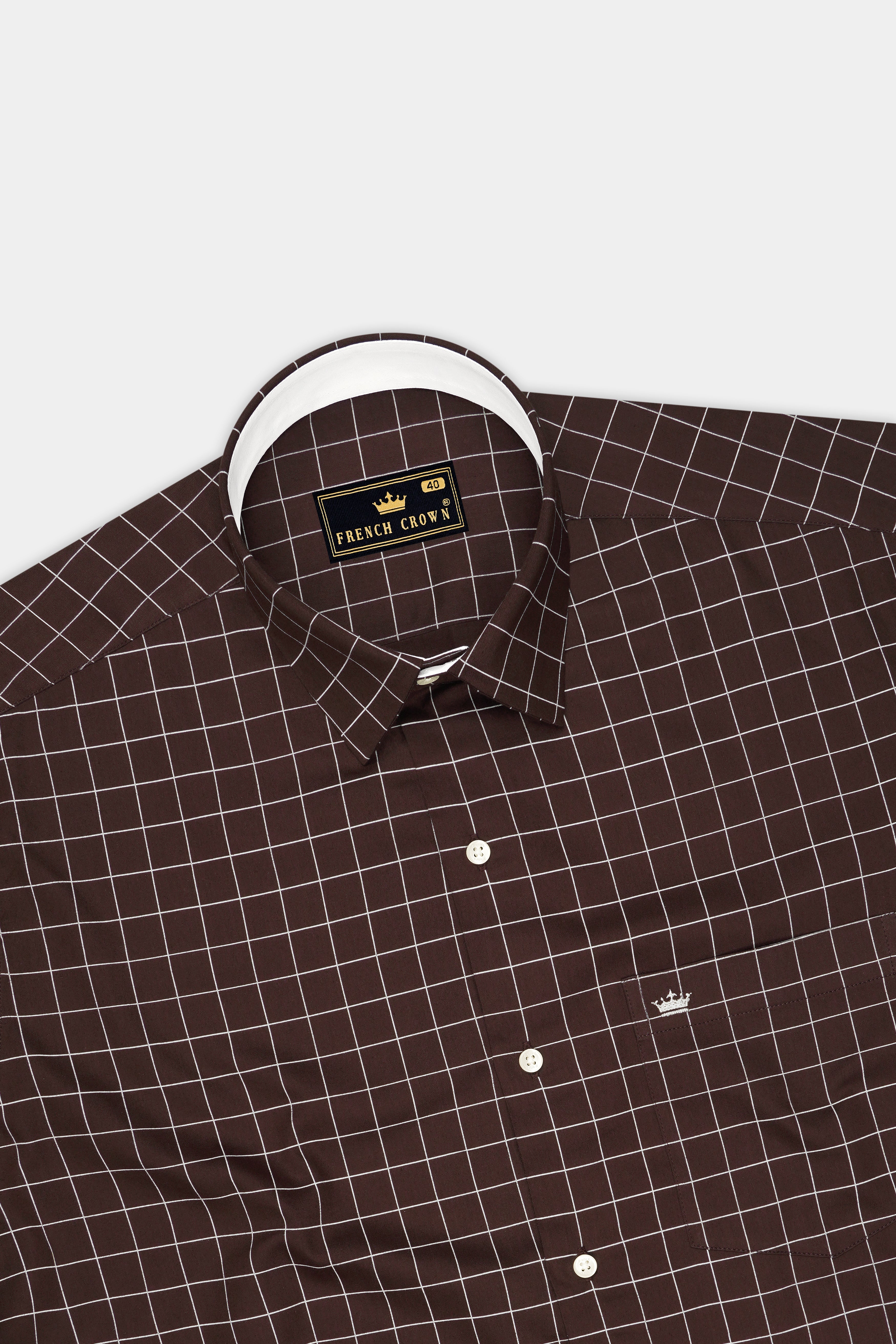 Monarch-Bistre Brown And Bright White Windowpane Subtle Sheen Soft Premium Cotton Dress Shirt