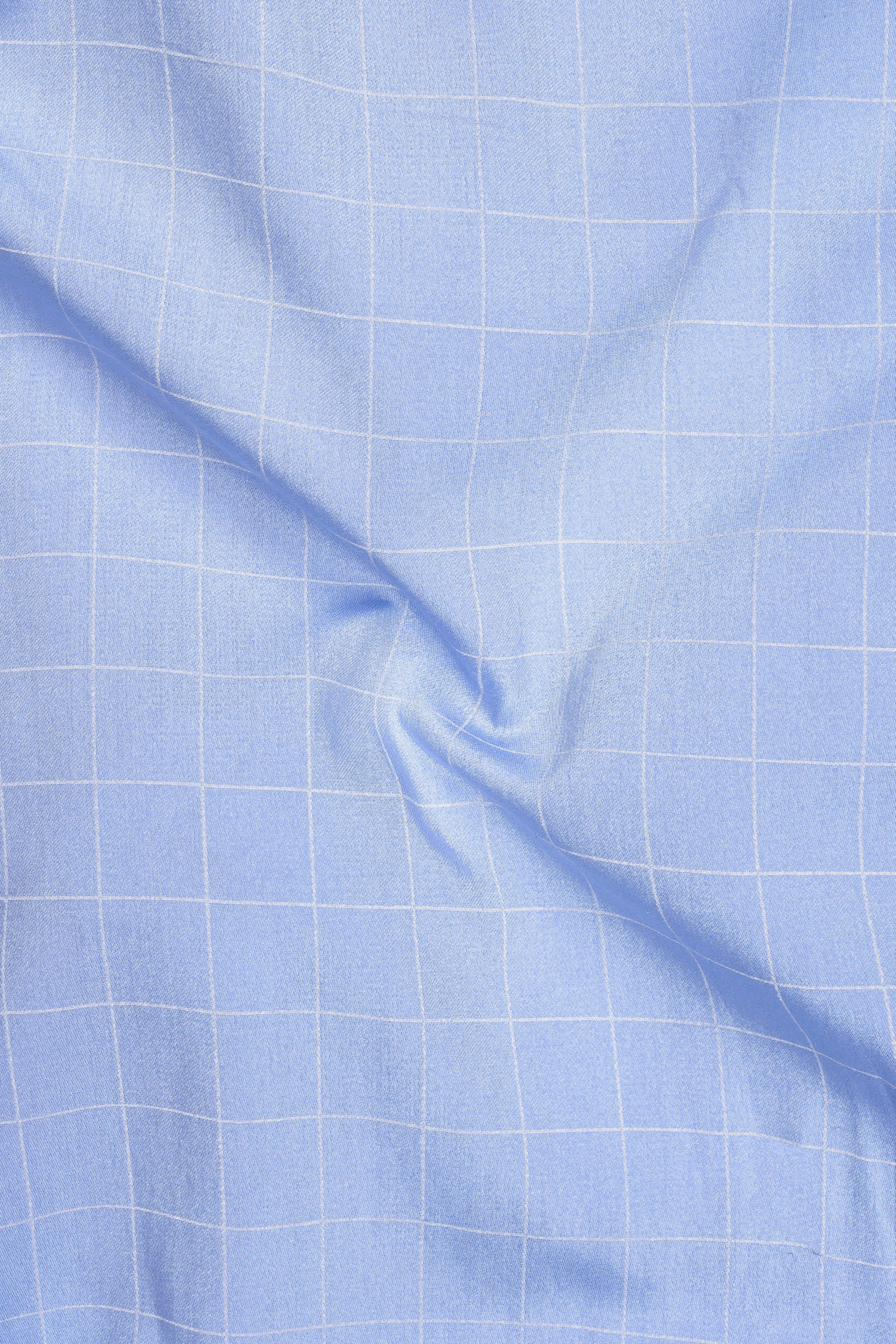 Aether-Cloudy Blue And Bright White Windowpane Subtle Sheen Super Soft Premium Cotton White Cuff Collar Dress Shirt