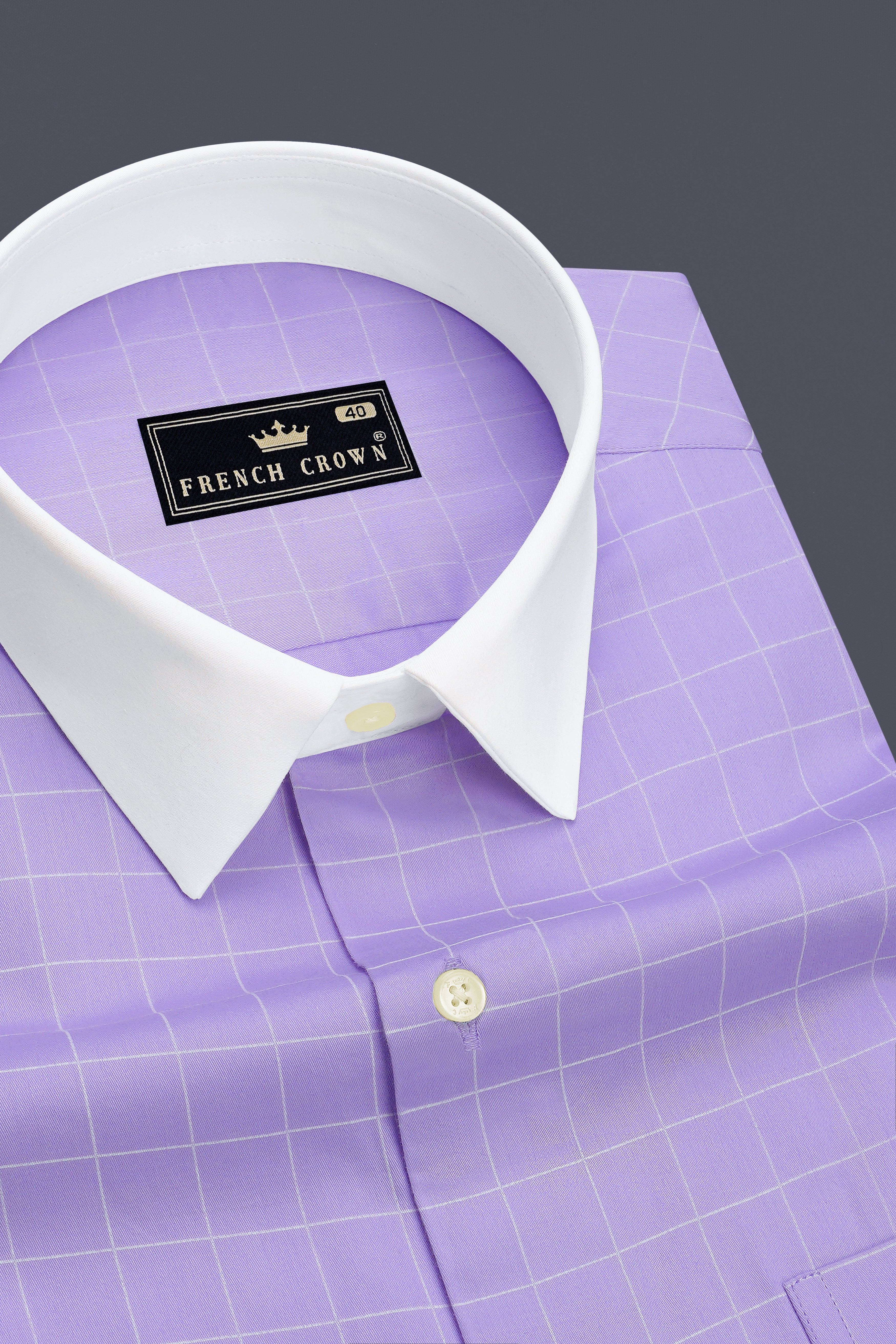 Lumis-Biloba Purple And Bright White Windowpane Subtle Sheen Super Soft Premium Cotton White Cuff Collar Dress Shirt