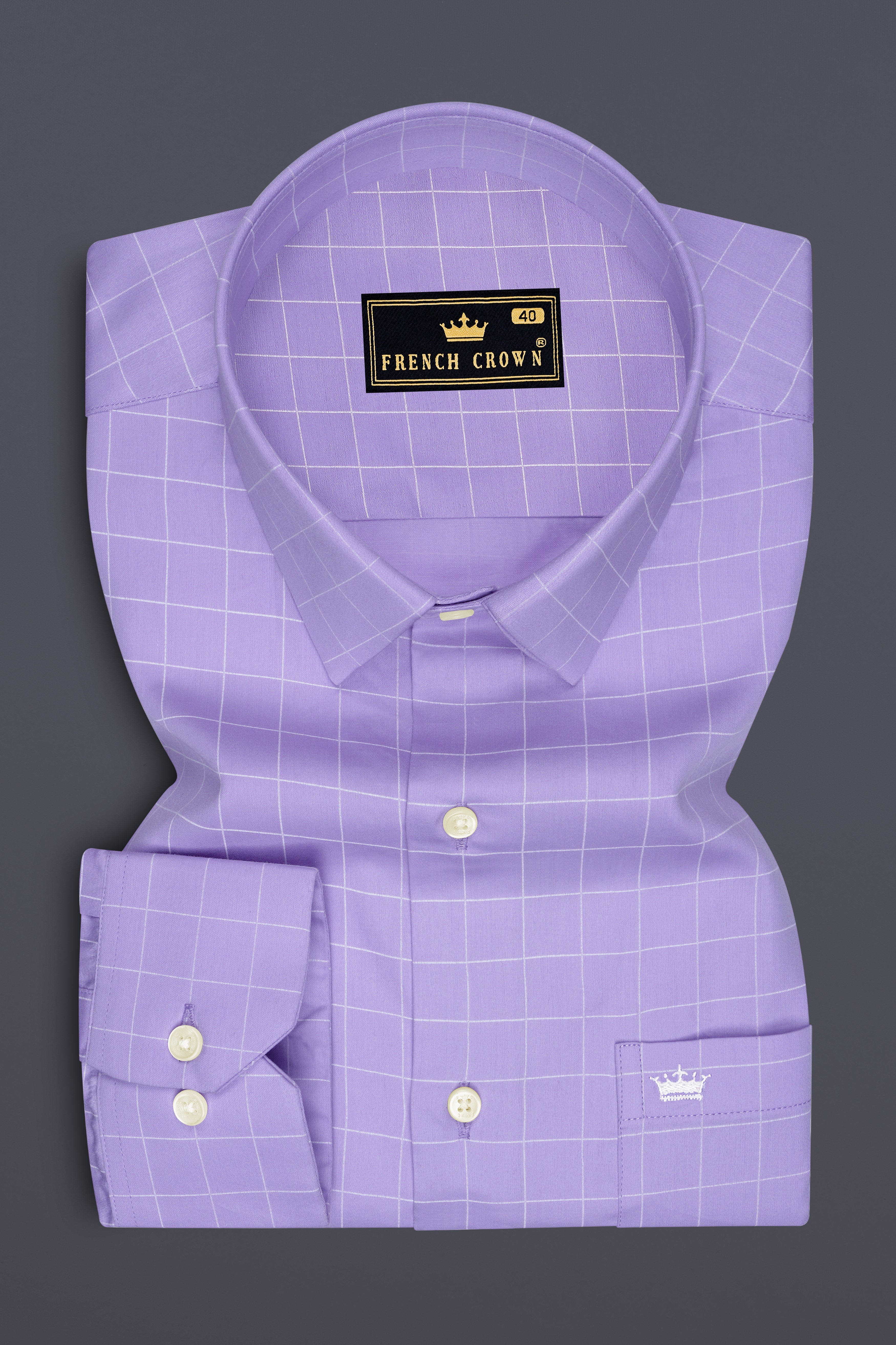 Lumis-Biloba Purple And Bright White Windowpane Subtle Sheen Super Soft Premium Cotton Dress Shirt