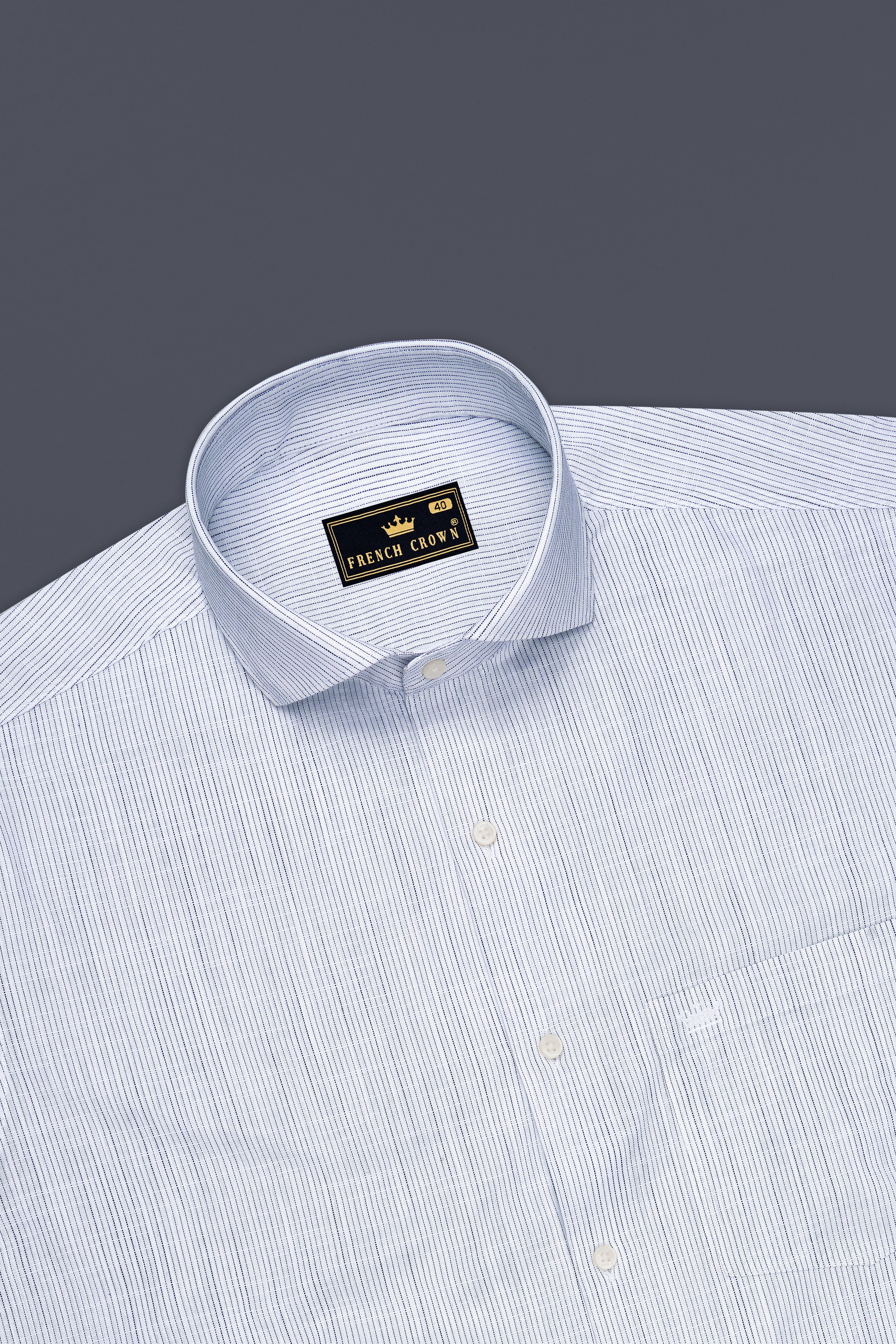 Caligo-Bright White Striped Luxurious Linen Dress Shirt