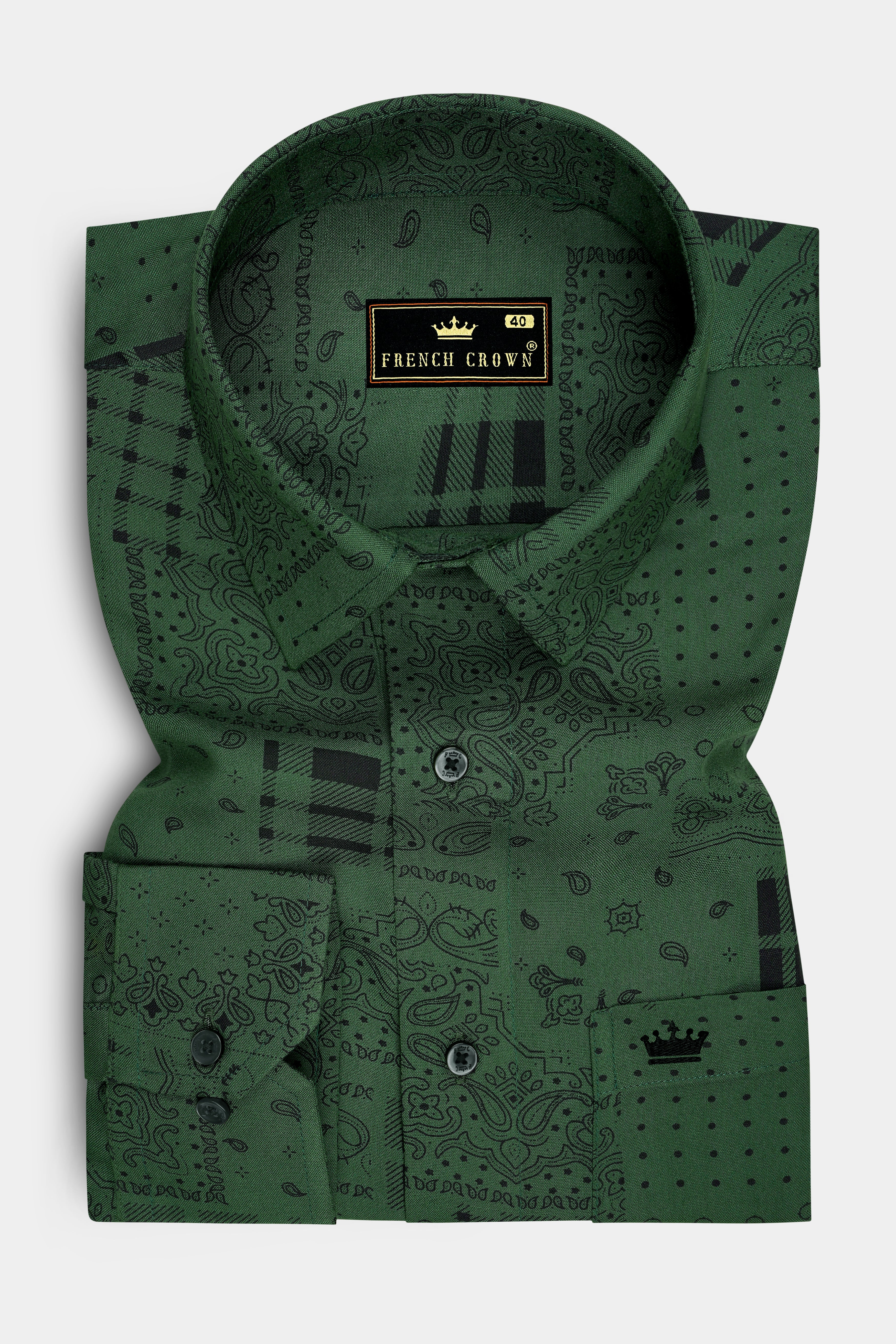 Sylvan-Everglade Green Paisley Printed Super Soft Tencel Casual Shirt