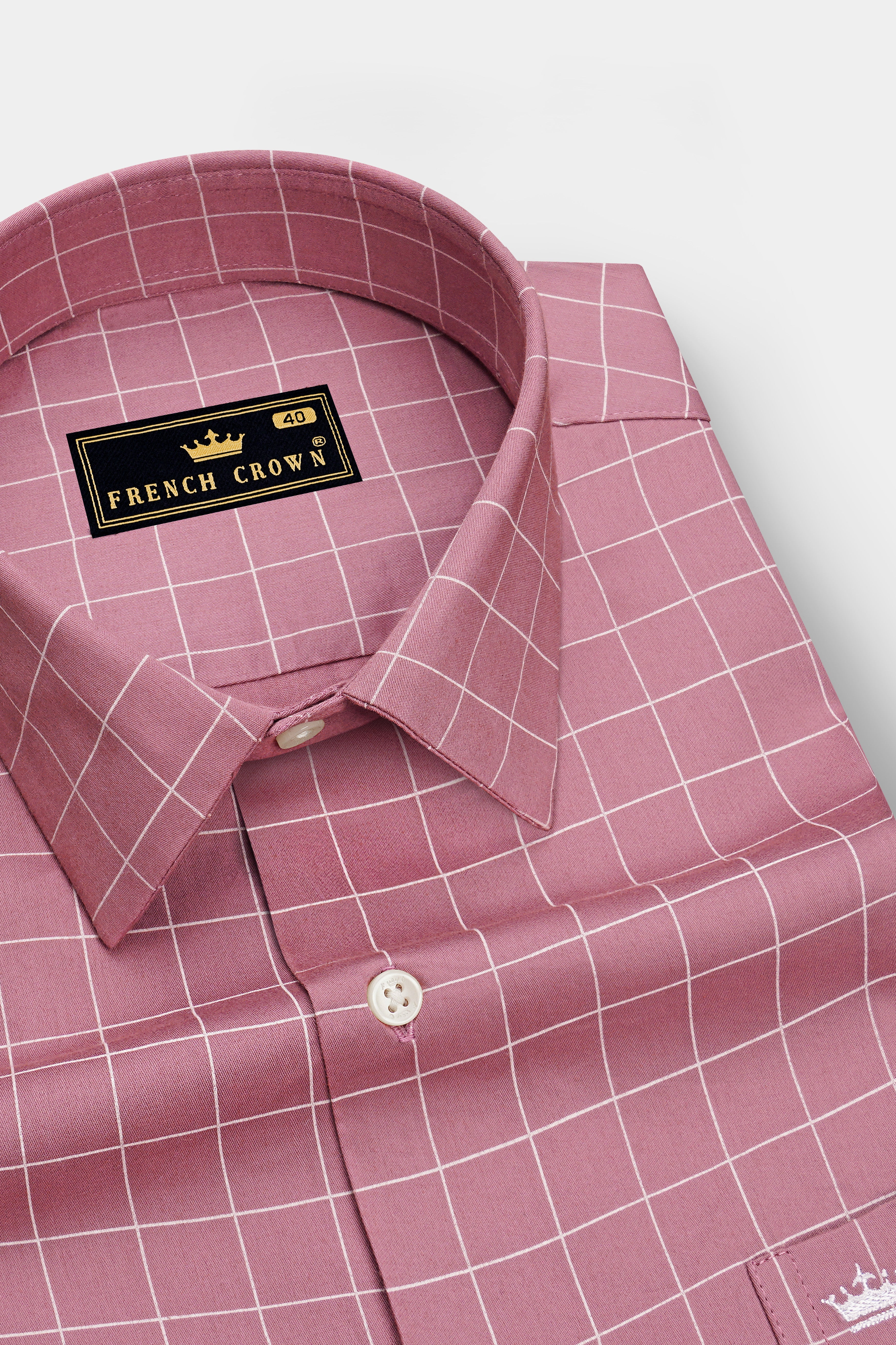 Crest-Brandy Rose Pink And Bright White Windowpane Subtle Sheen Super Soft Premium Cotton Dress Shirt