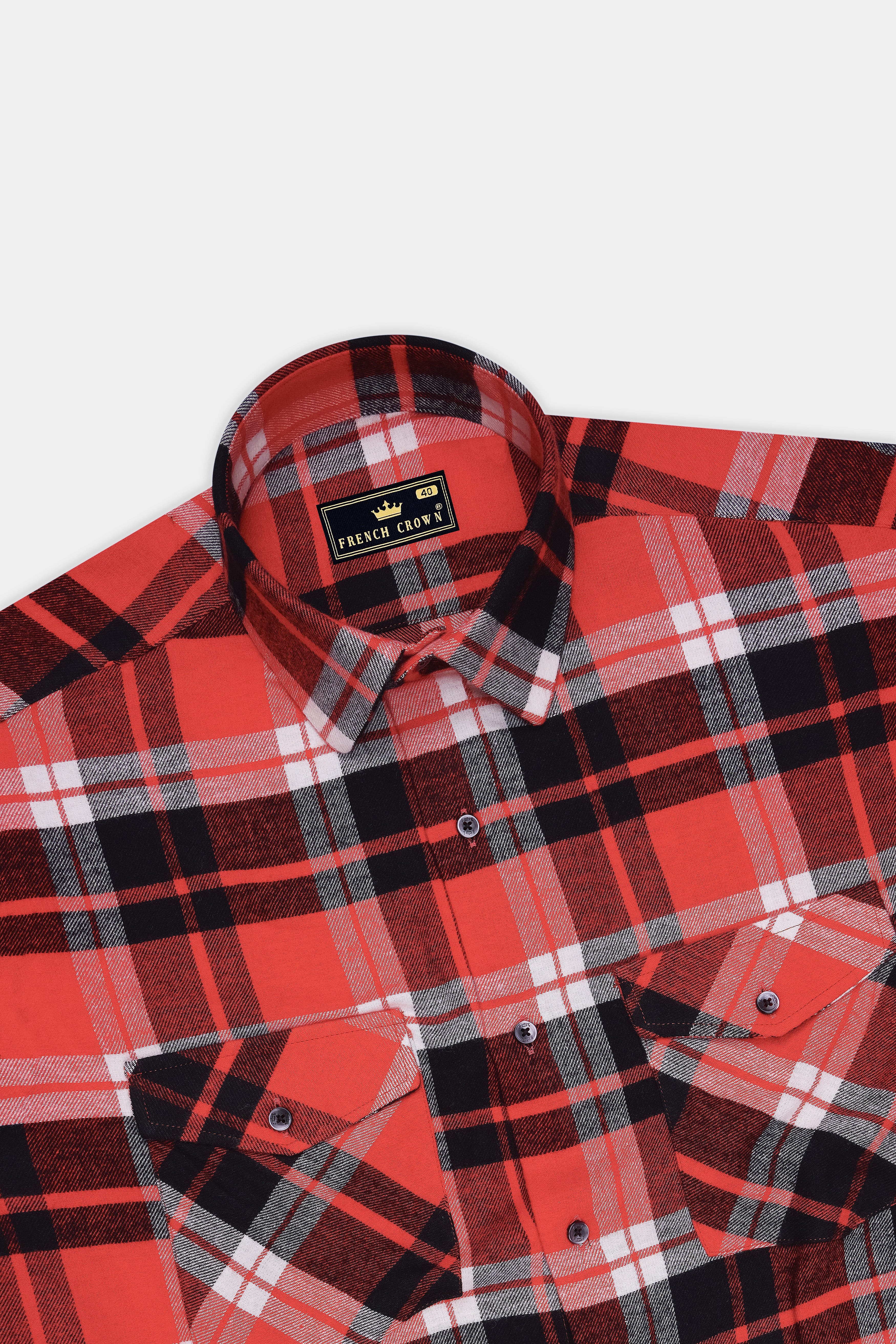 Harrow-Cinnabar Orange And Jade Black Plaid Flannel Premium Cotton Designer Casual Shirt