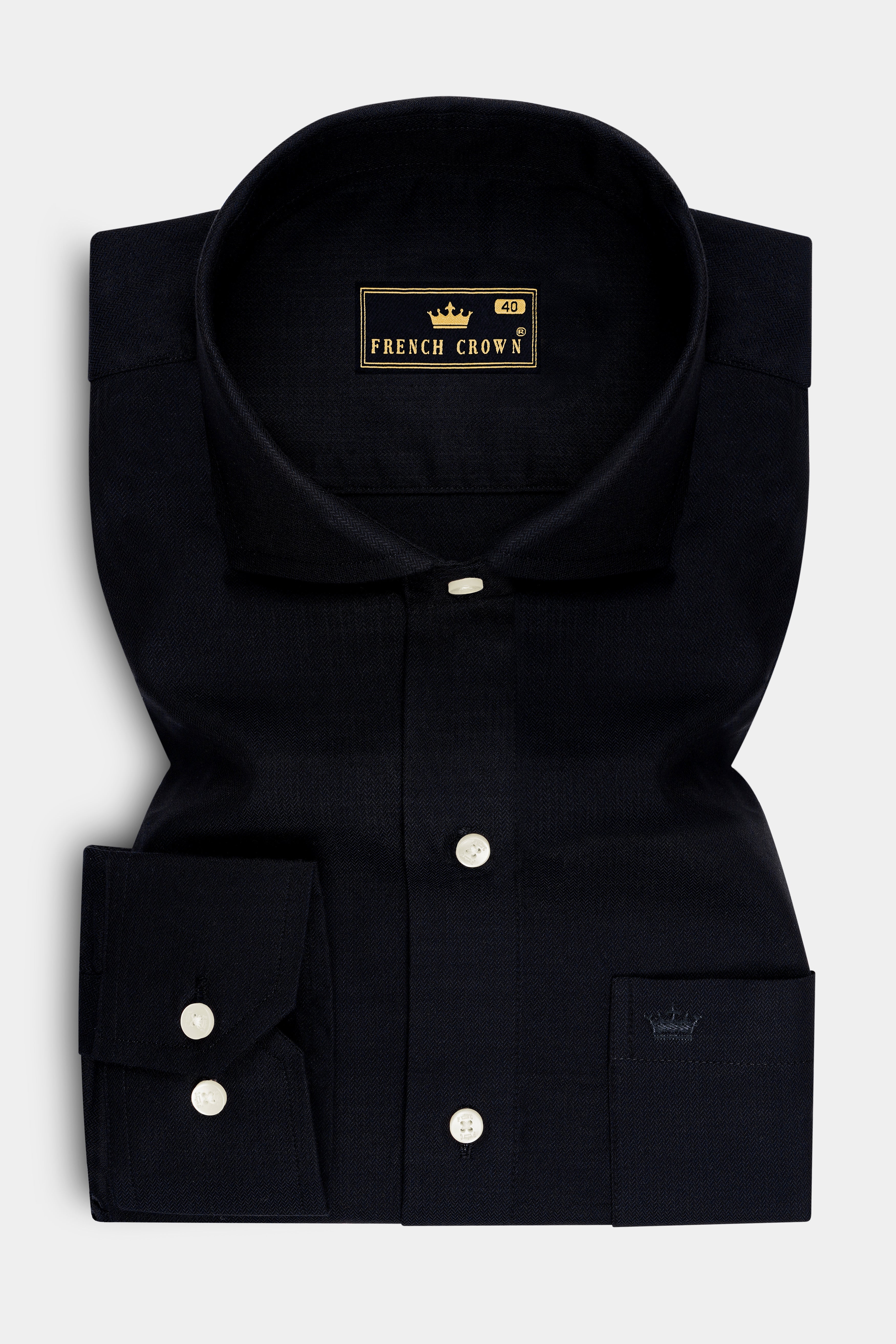 Vertex-Cinder Black Textured Herringbone Premium Cotton Casual Shirt