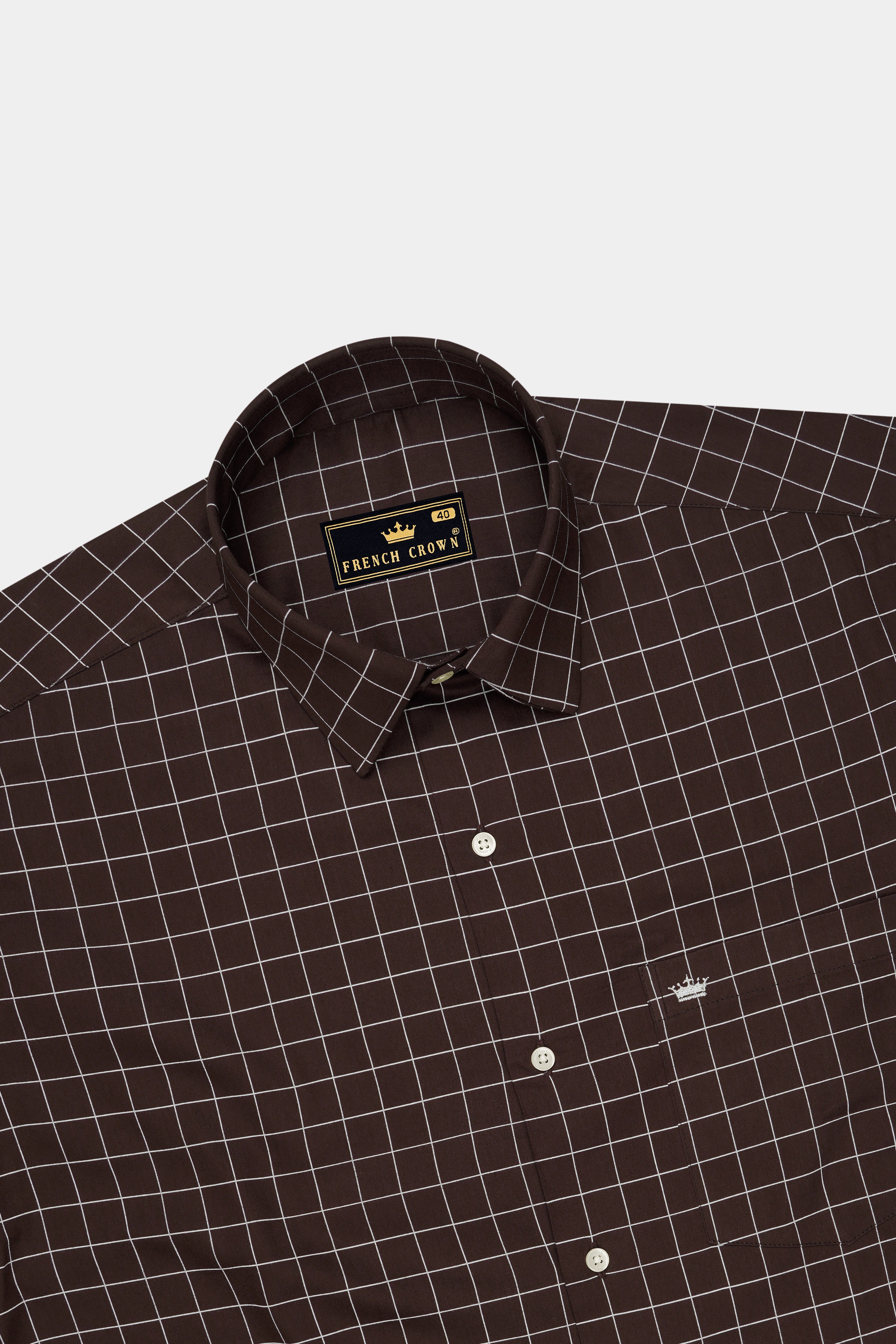 Monarch-Bistre Brown And Bright White Windowpane Subtle Sheen Super Soft Premium Cotton Dress Shirt