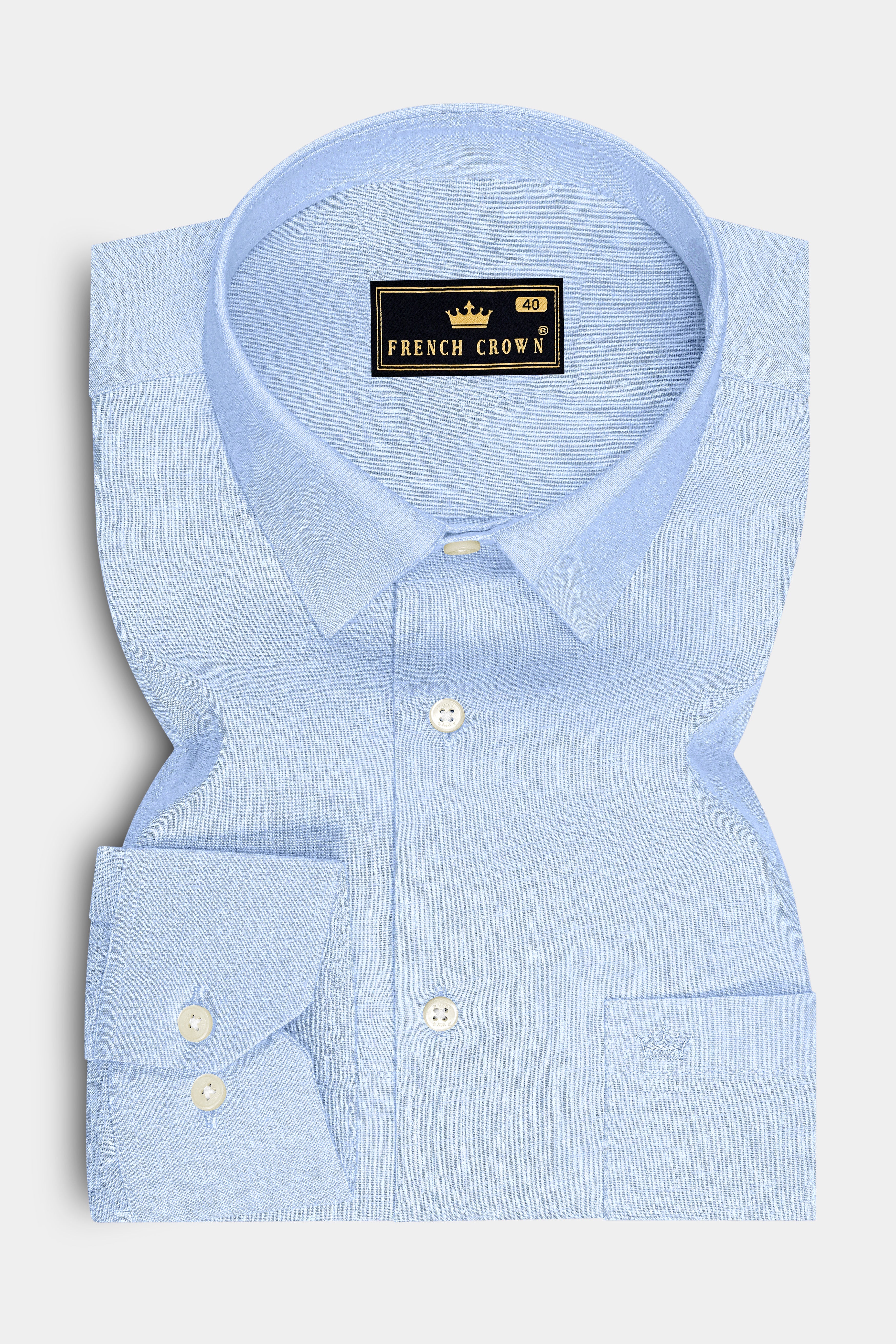 Azure-Tropical Sky Blue Luxurious Linen Dress Shirt