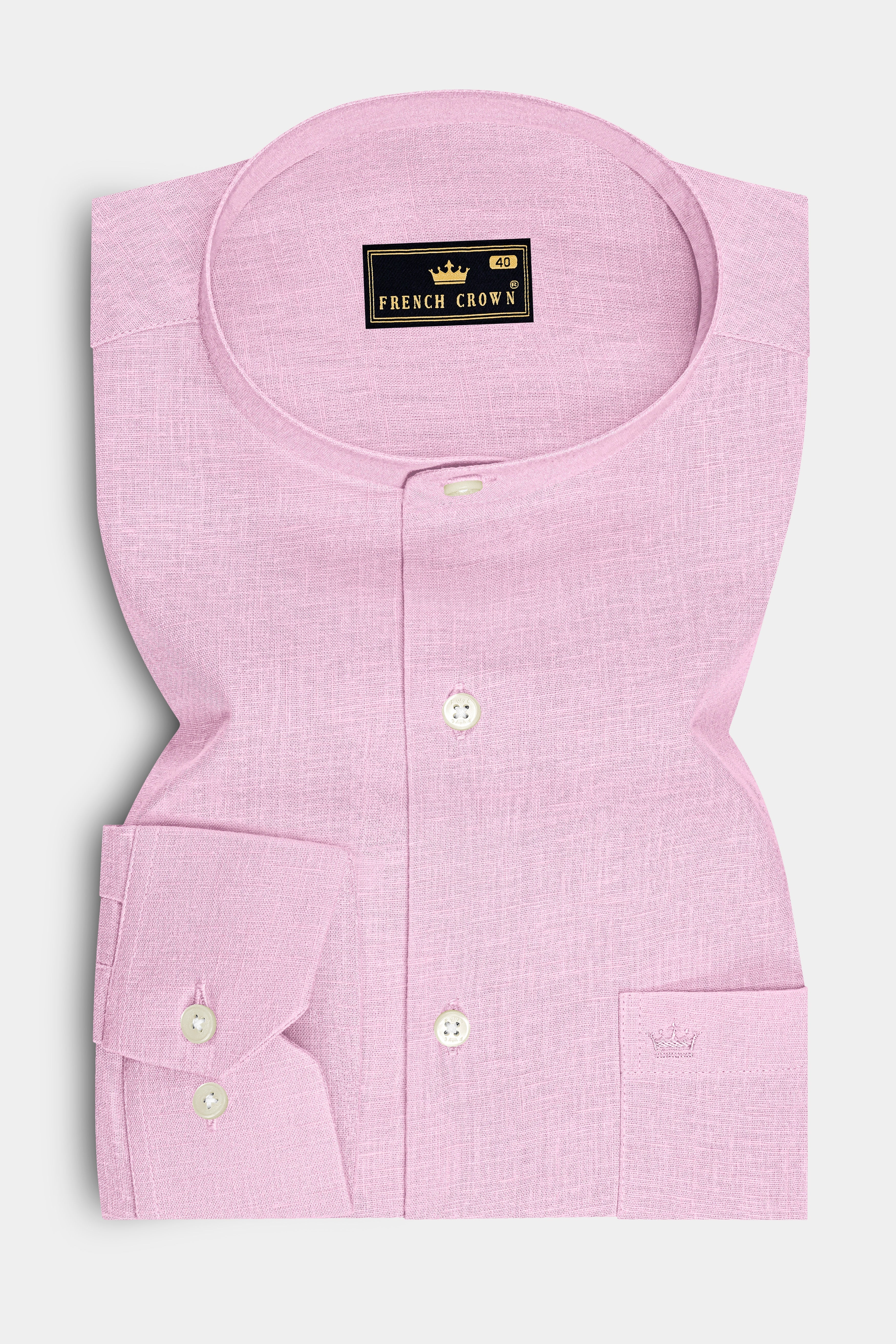 Maison-Classic Rose Pink Luxurious Linen Mandarin Dress Shirt