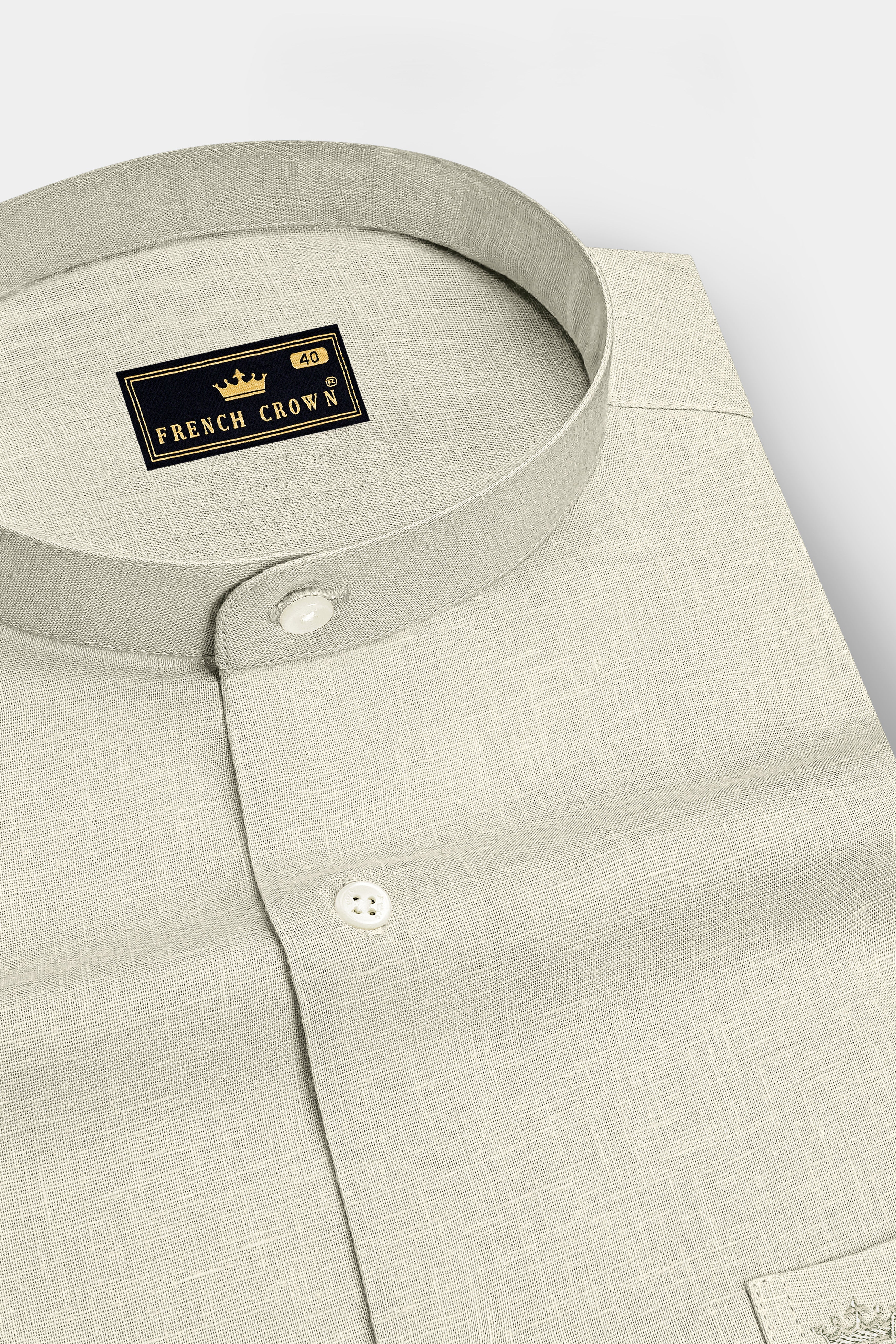 Olivon-Coriander Cream Luxurious Linen Mandarin Dress Shirt