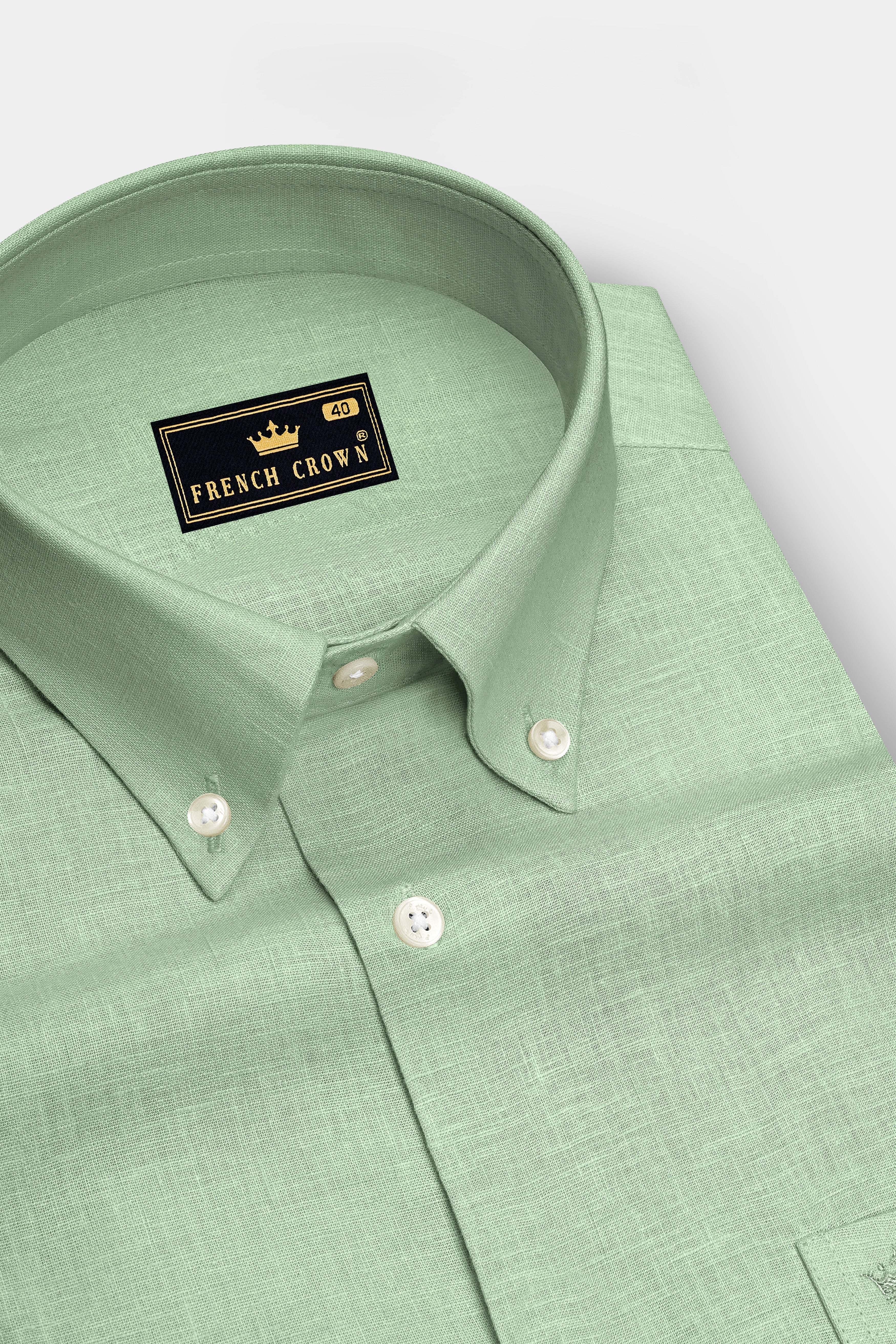 Moss-Ash Green Luxurious Linen Button Down Dress Shirt