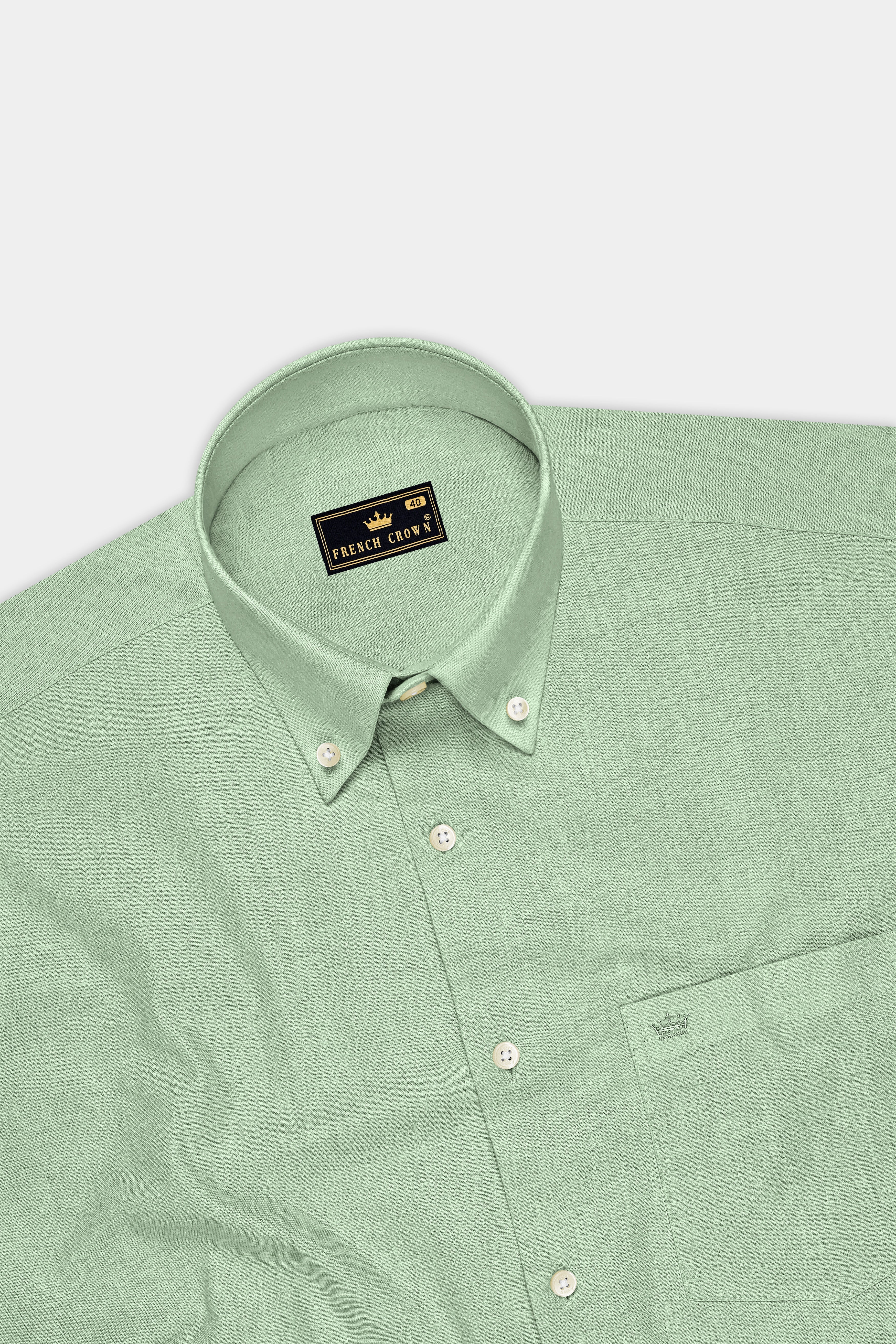 Moss-Ash Green Luxurious Linen Button Down Dress Shirt