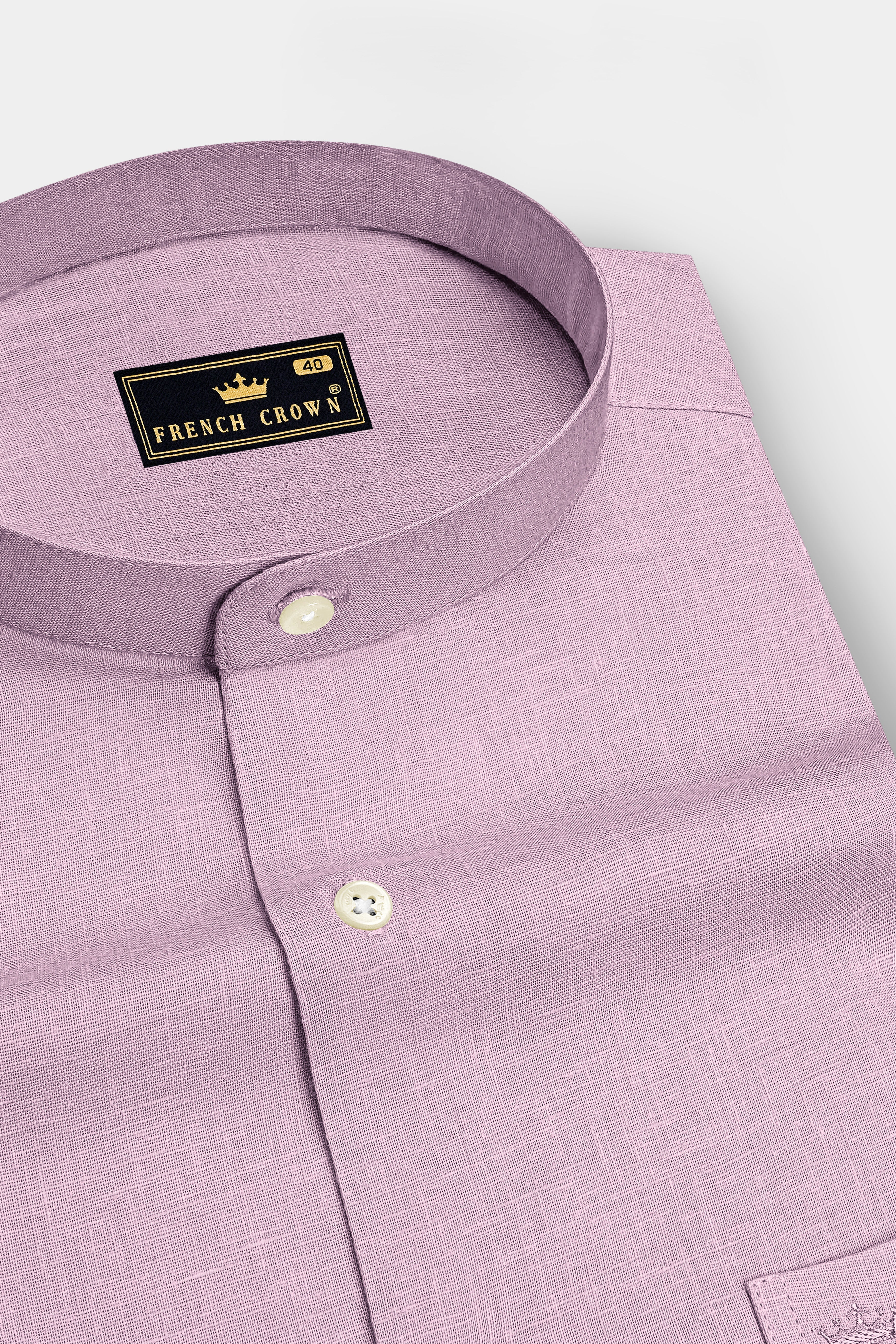 Fleur-Wisteria Pink Luxurious Linen Mandarin Dress Shirt