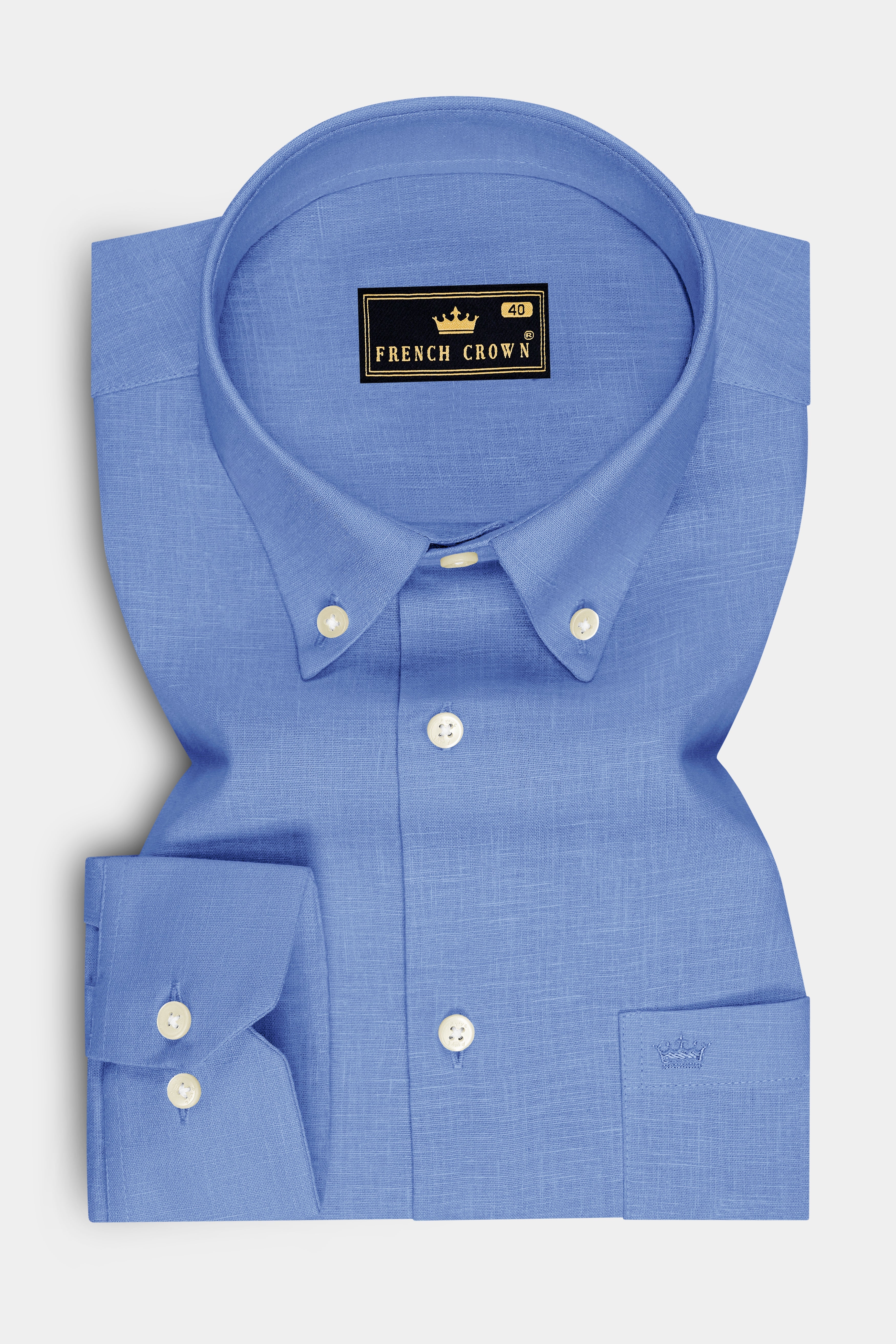 Lagoon-Glaucous Blue Luxurious Linen Button Down Dress Shirt