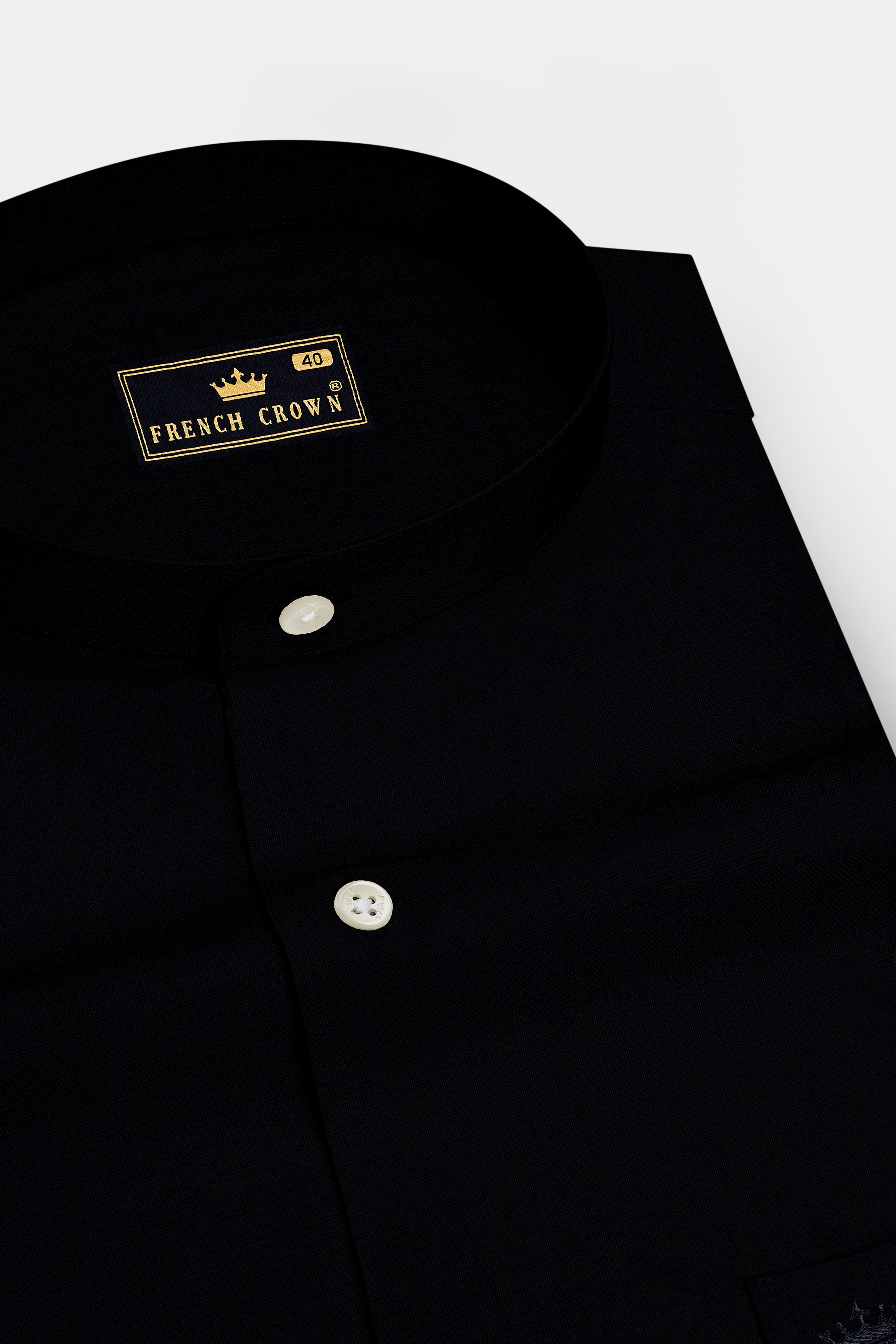 Vantor-Jade Black Luxurious Linen Mandarin Dress Shirt