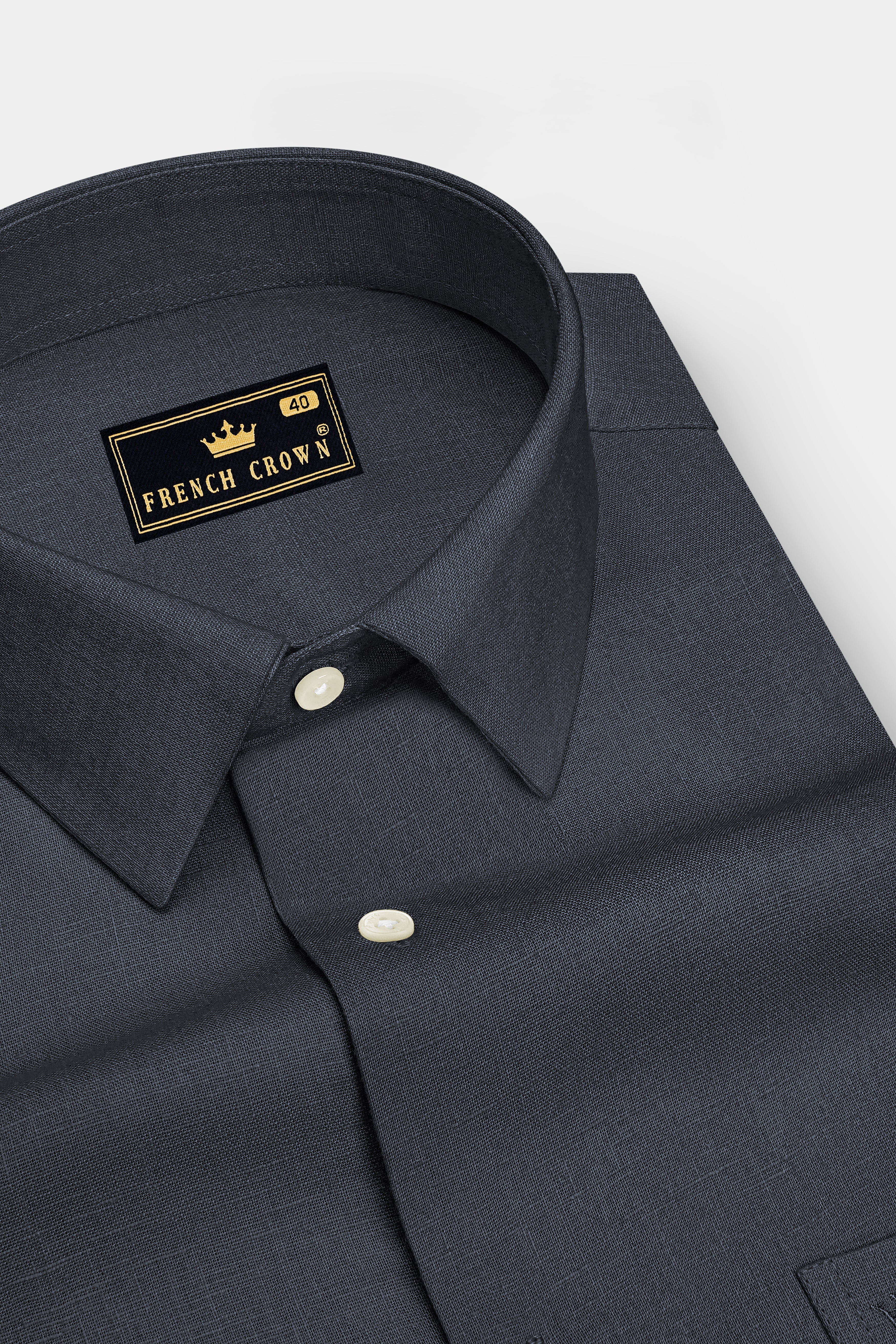 Obsidian-Charcoal Gray Luxurious Linen Dress Shirt
