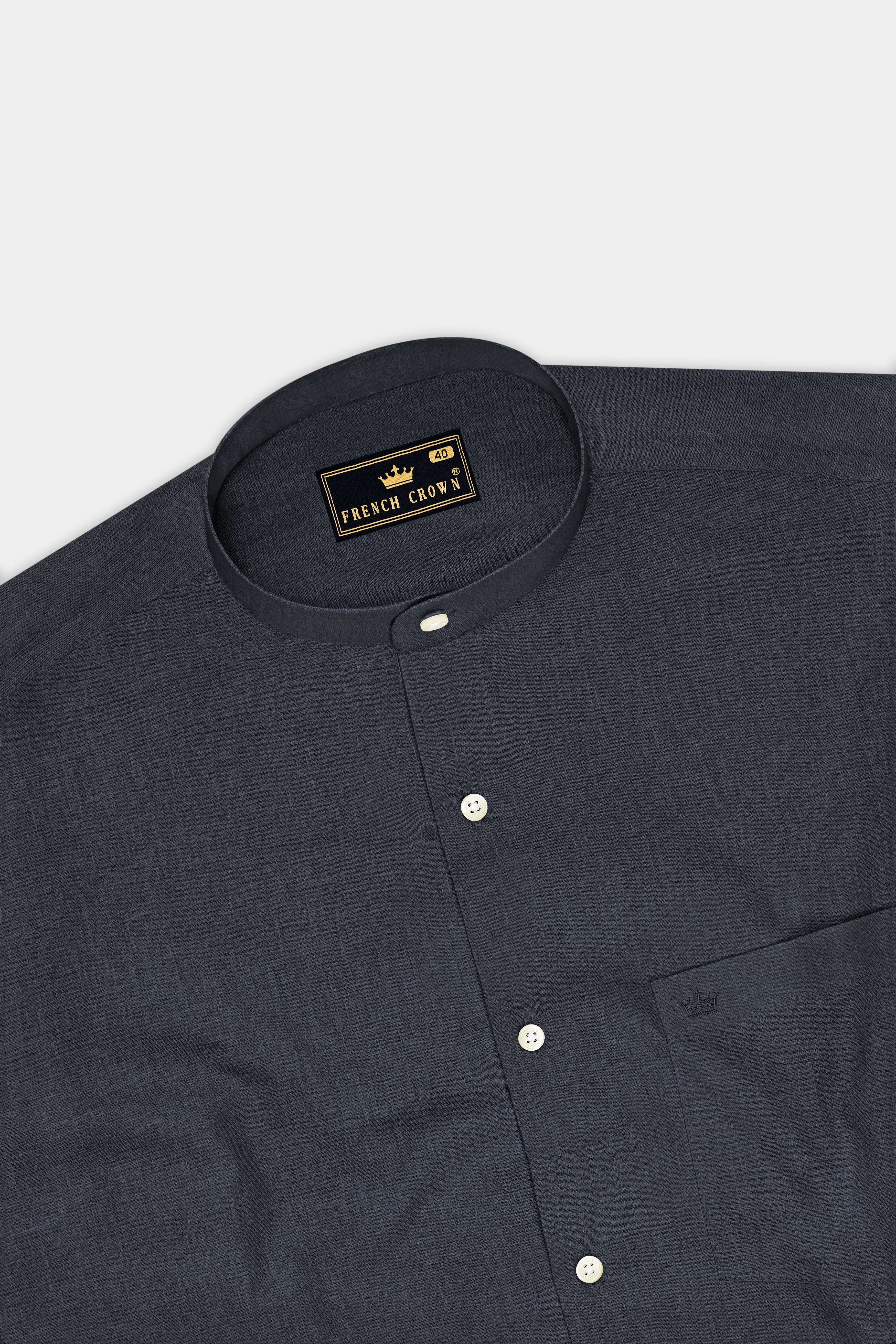 Obsidian-Charcoal Gray Luxurious Linen Mandarin Dress Shirt