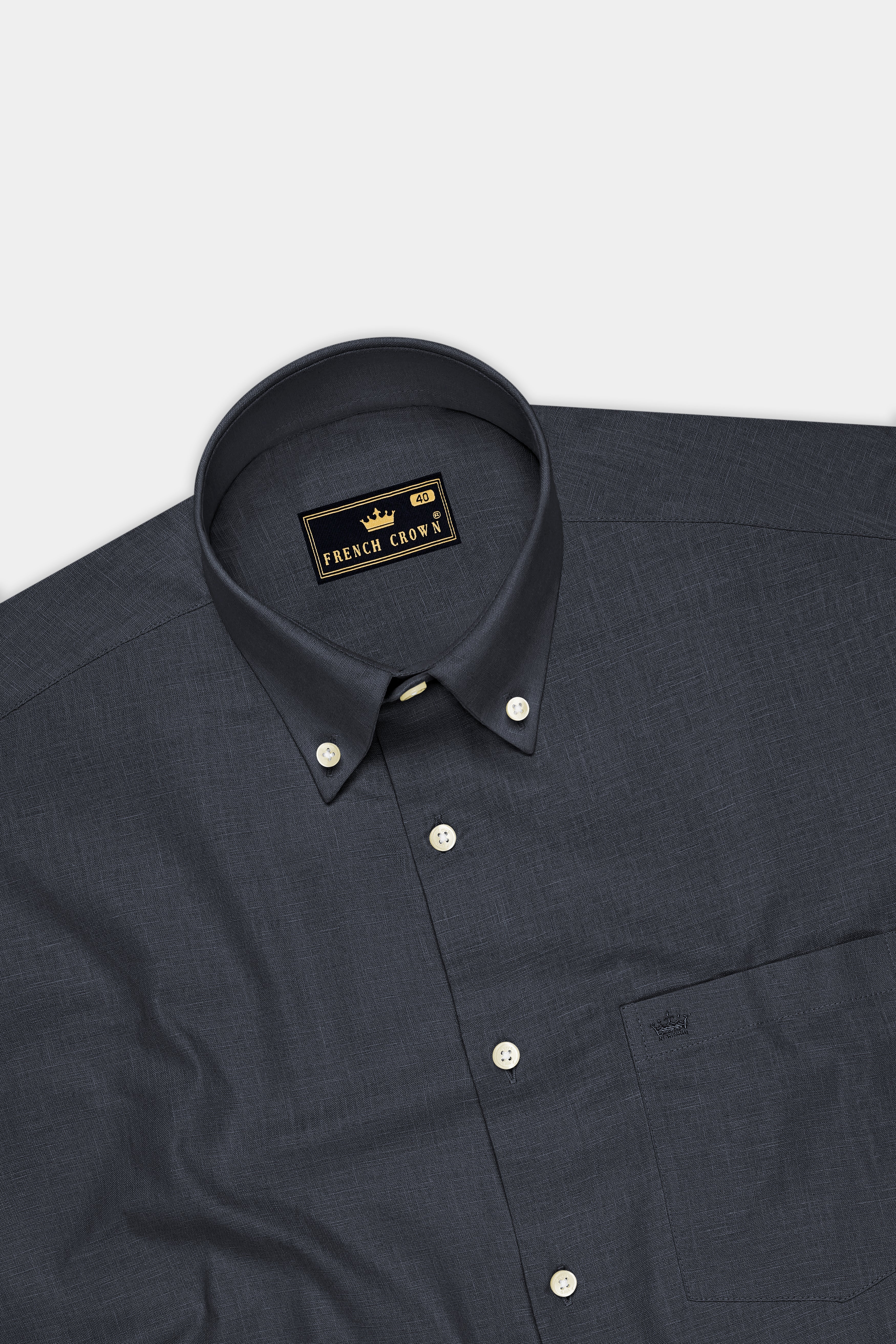 Obsidian-Charcoal Gray Luxurious Linen Button Down Dress Shirt